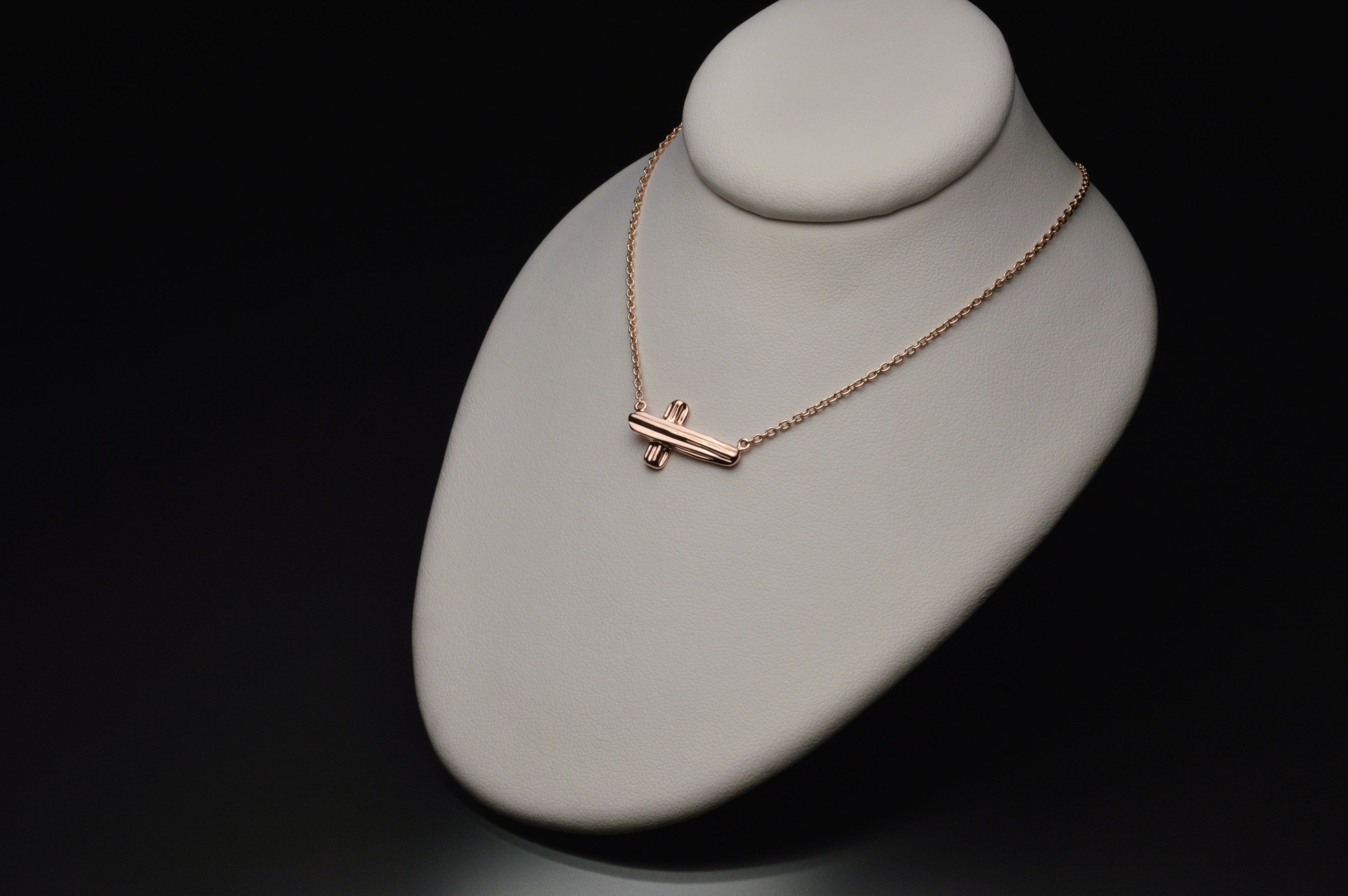 Gold Angel Hair V Strawcast Sideways Cross Pendant