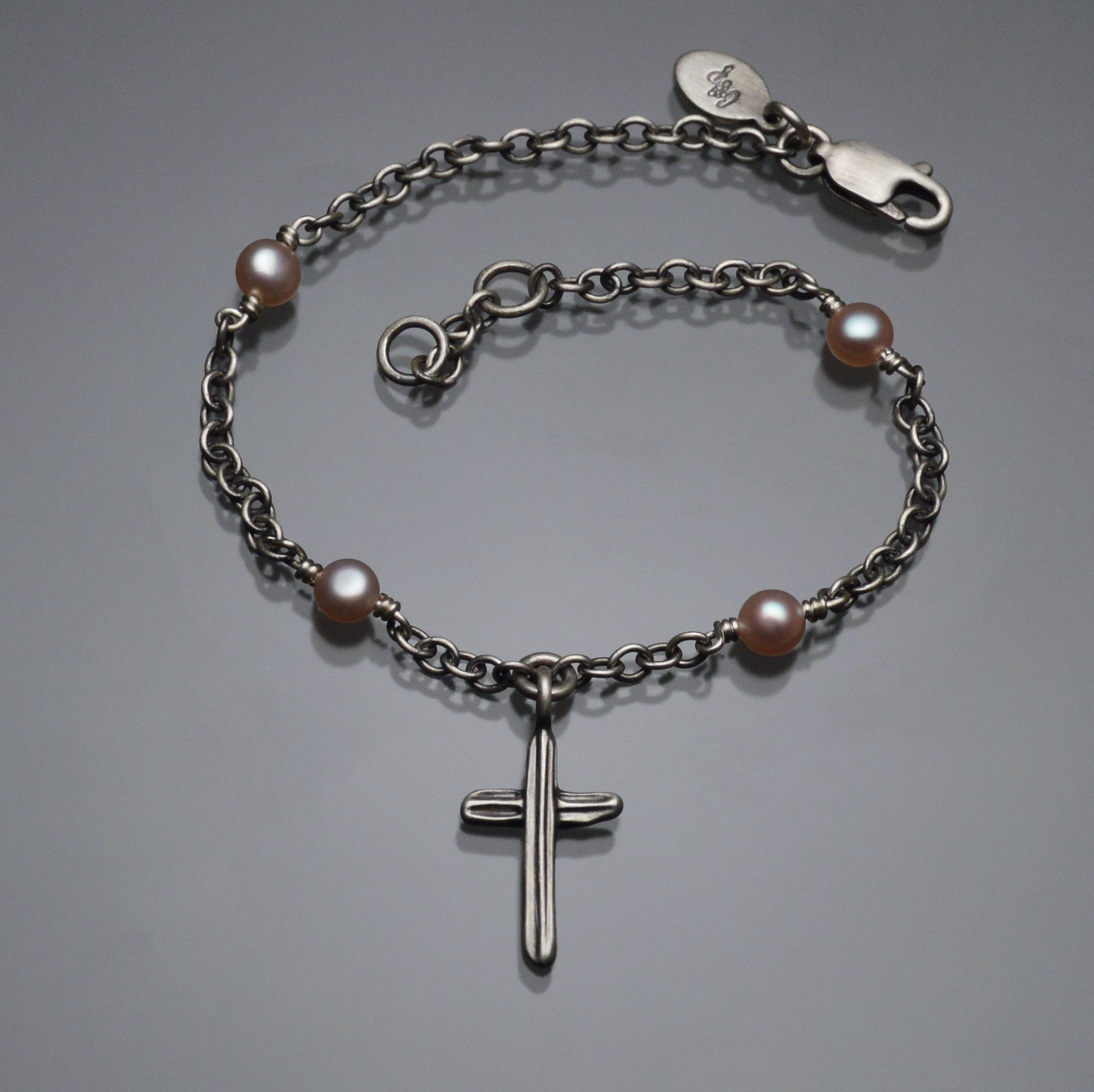 Angel Hair IV Strawcast Cross Bracelet with Champagne Pearls
