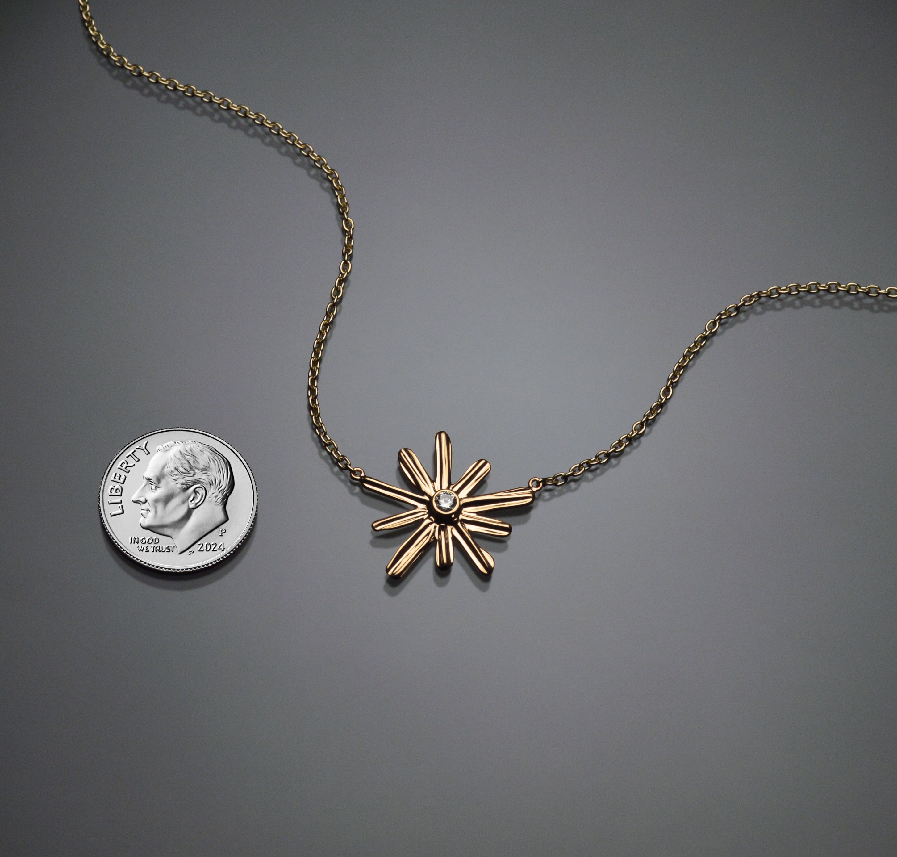 Gold Siena Strawcast Flower Pendant with Diamond