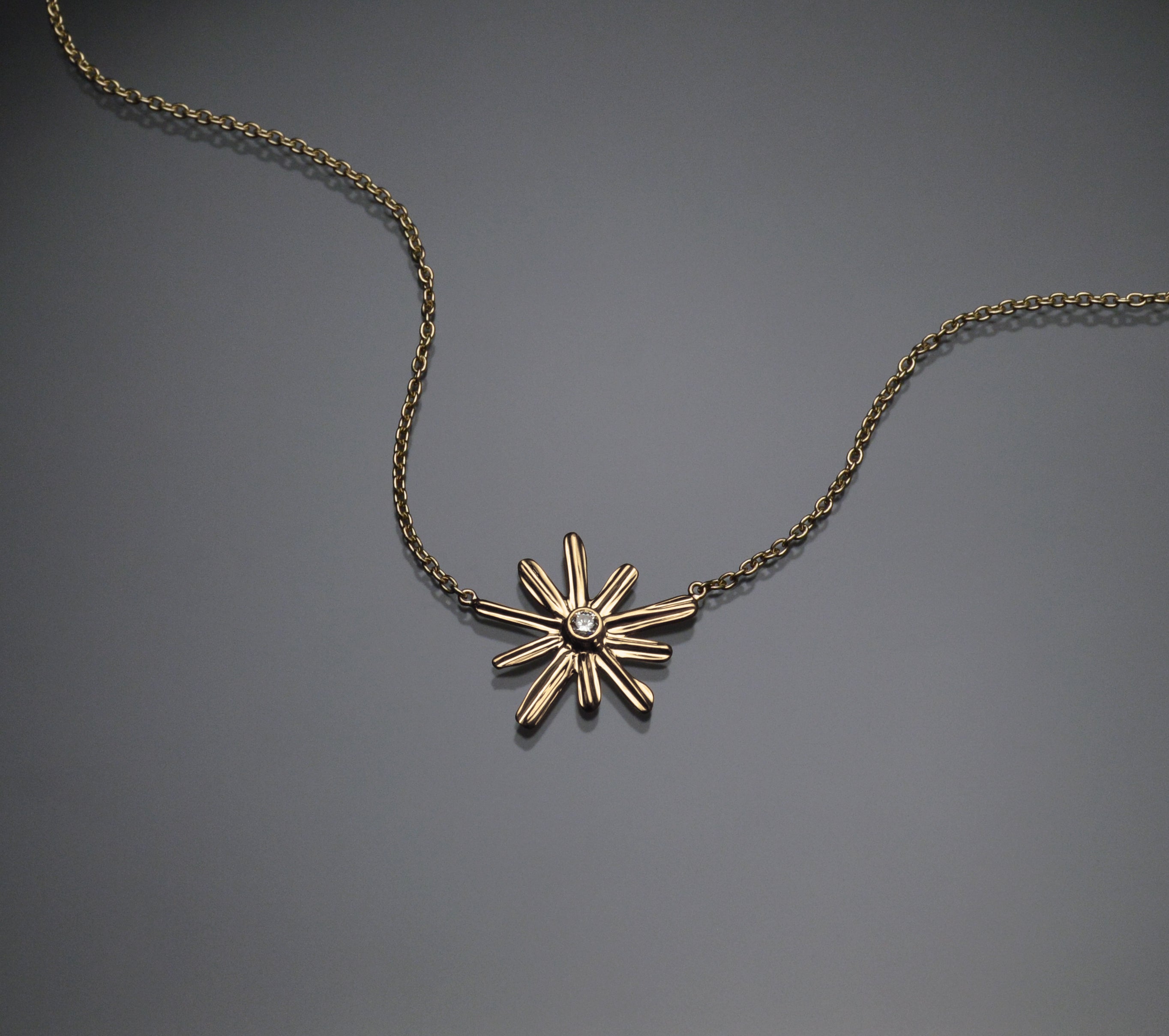 Gold Siena Strawcast Flower Pendant with Diamond