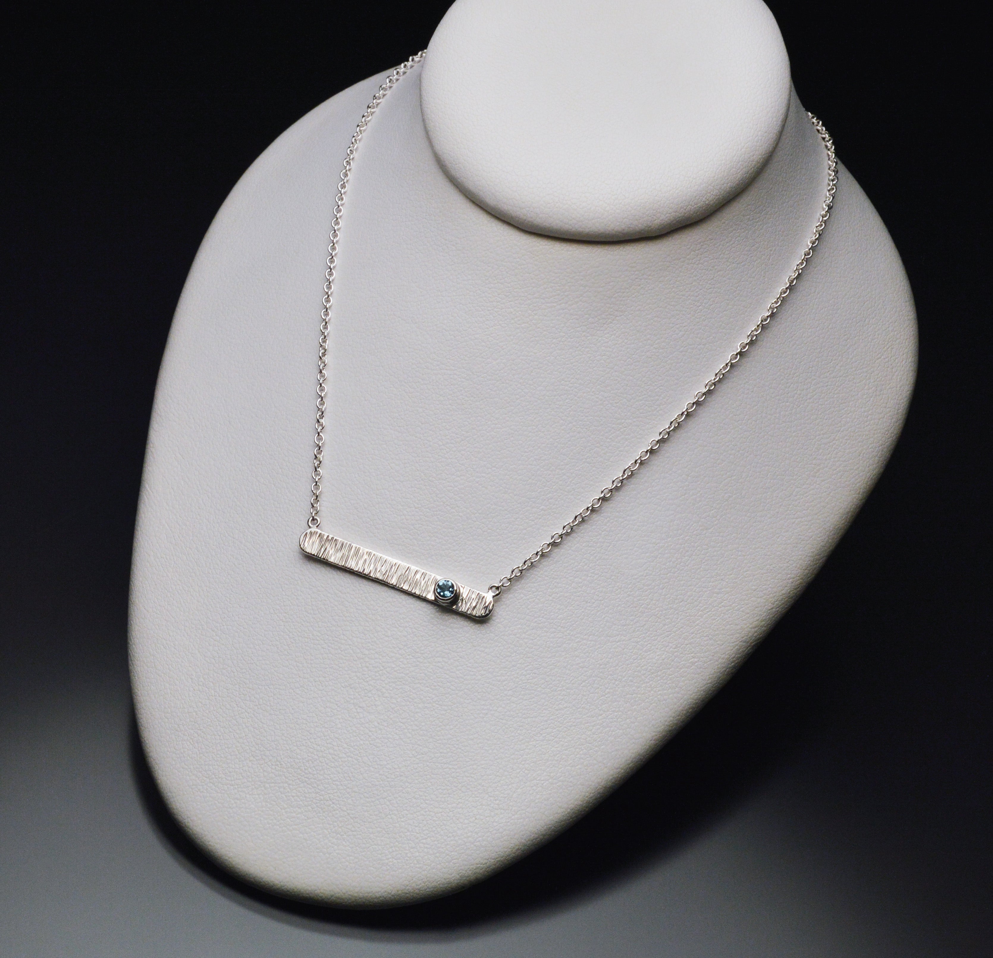 Textured Bar Pendant with Gemstone