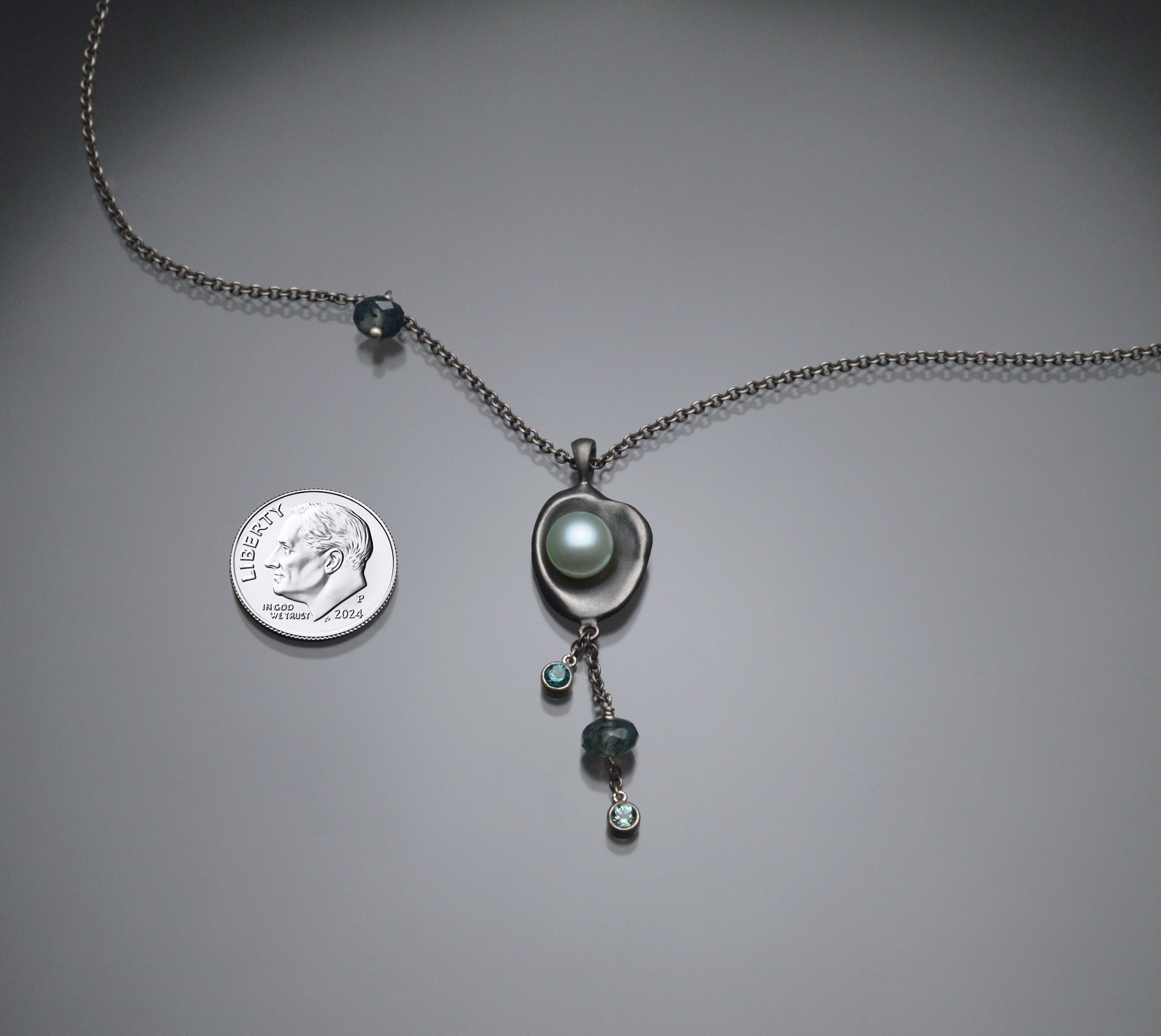 Railay Watercast Pendant with Mint Green Pearl and Stone Dangles