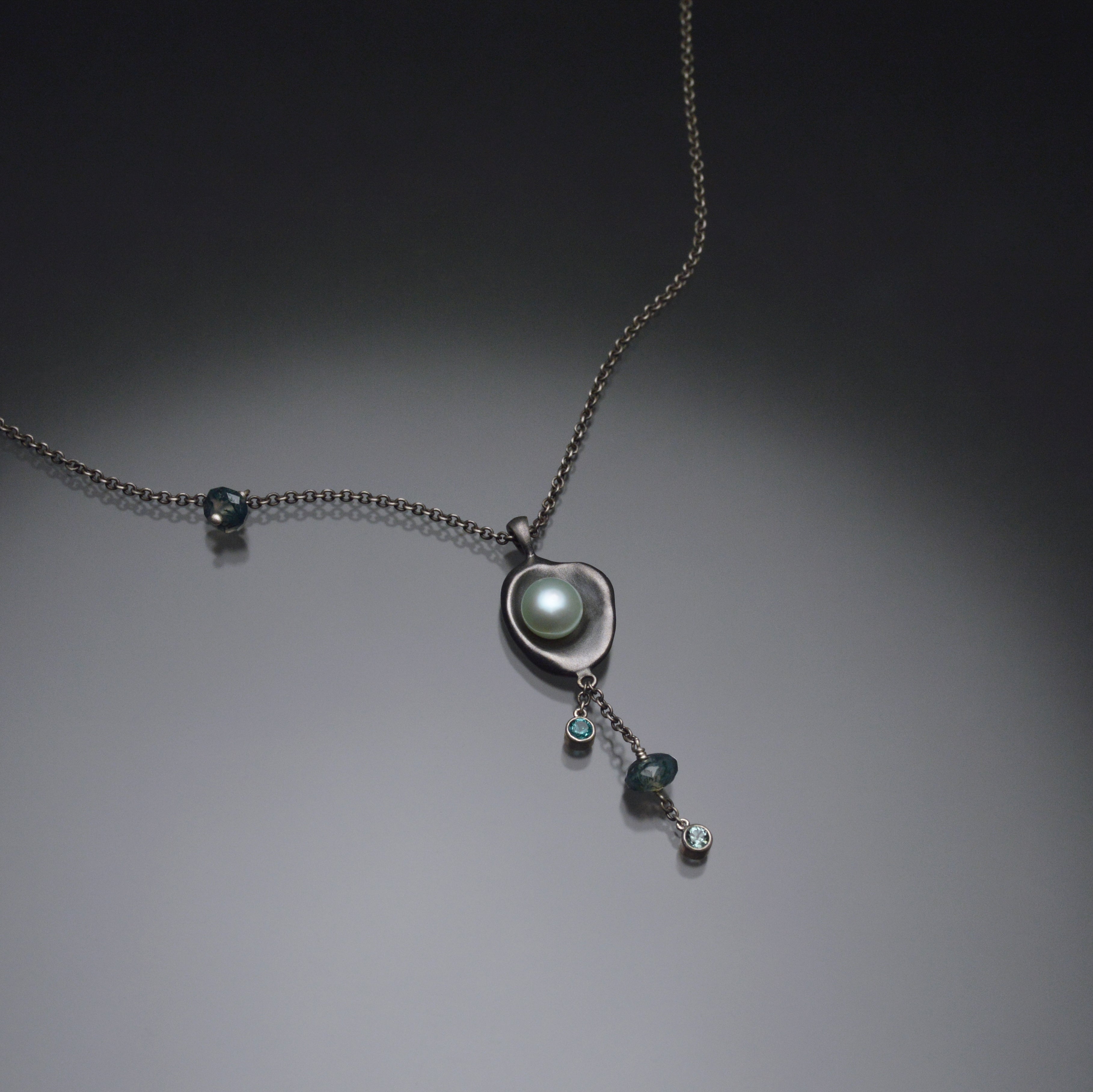 Railay Watercast Pendant with Mint Green Pearl and Stone Dangles