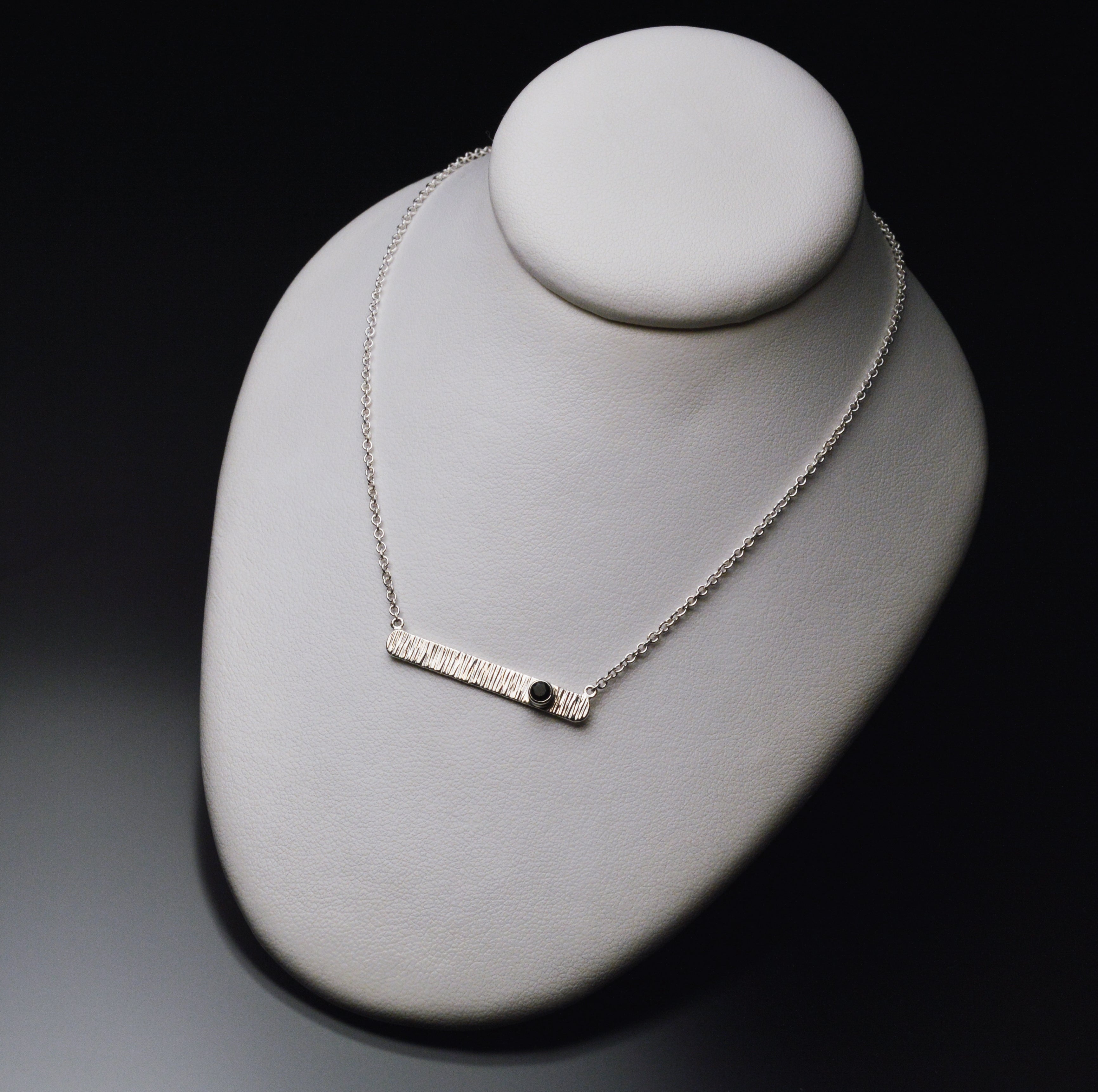 Textured Bar Pendant with Gemstone