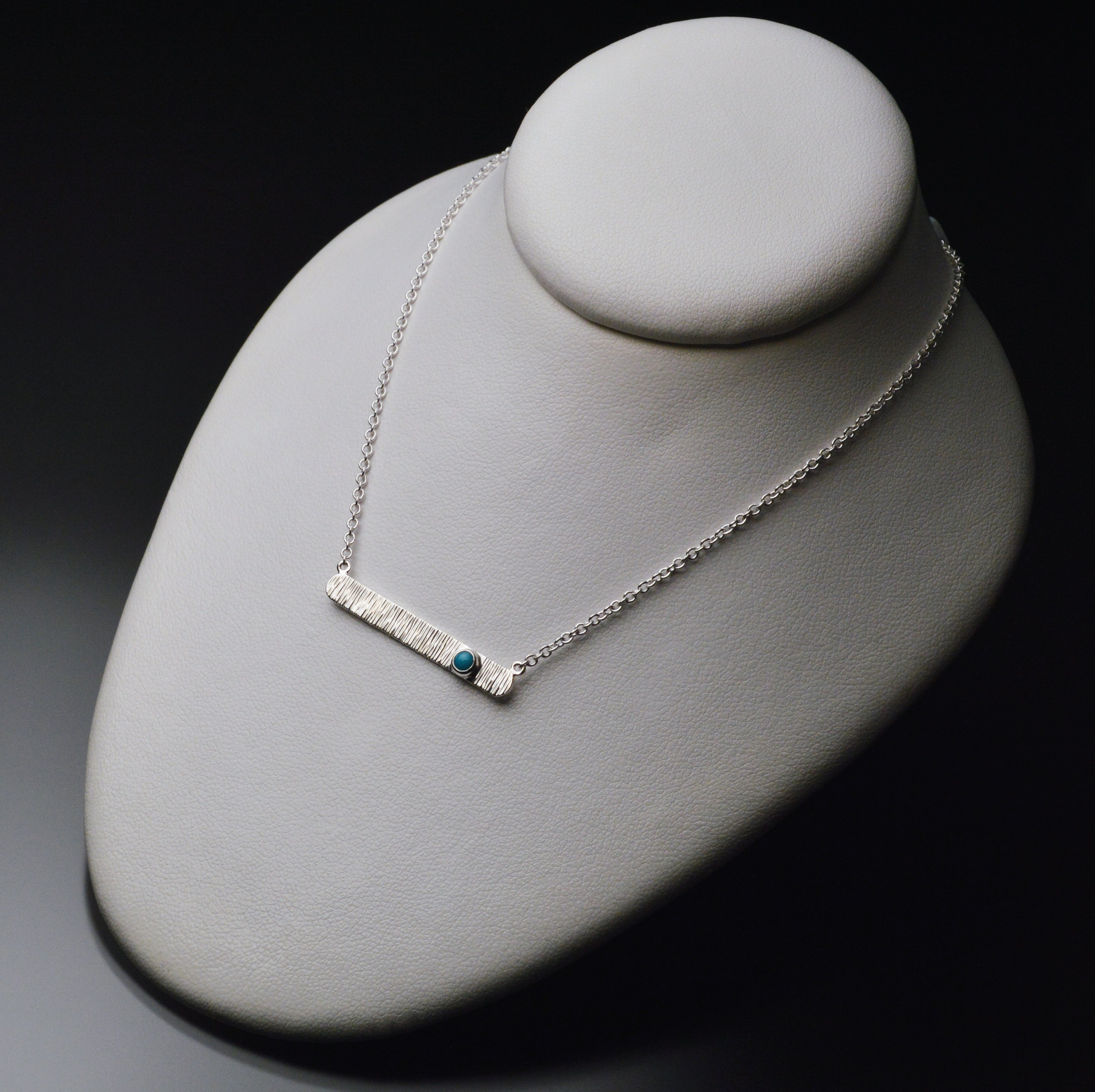 Textured Bar Pendant with Gemstone