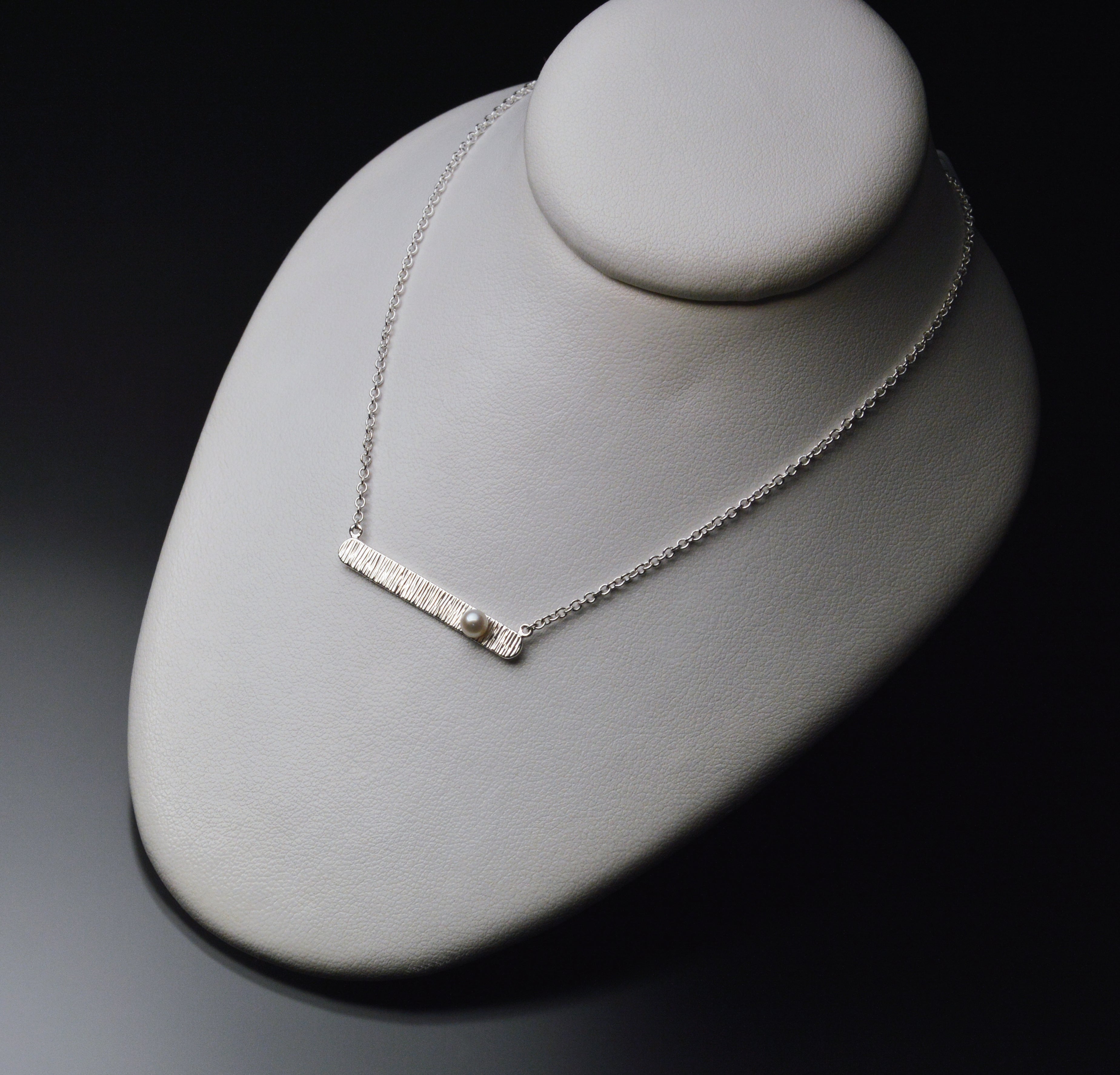 Textured Bar Pendant with Pearl
