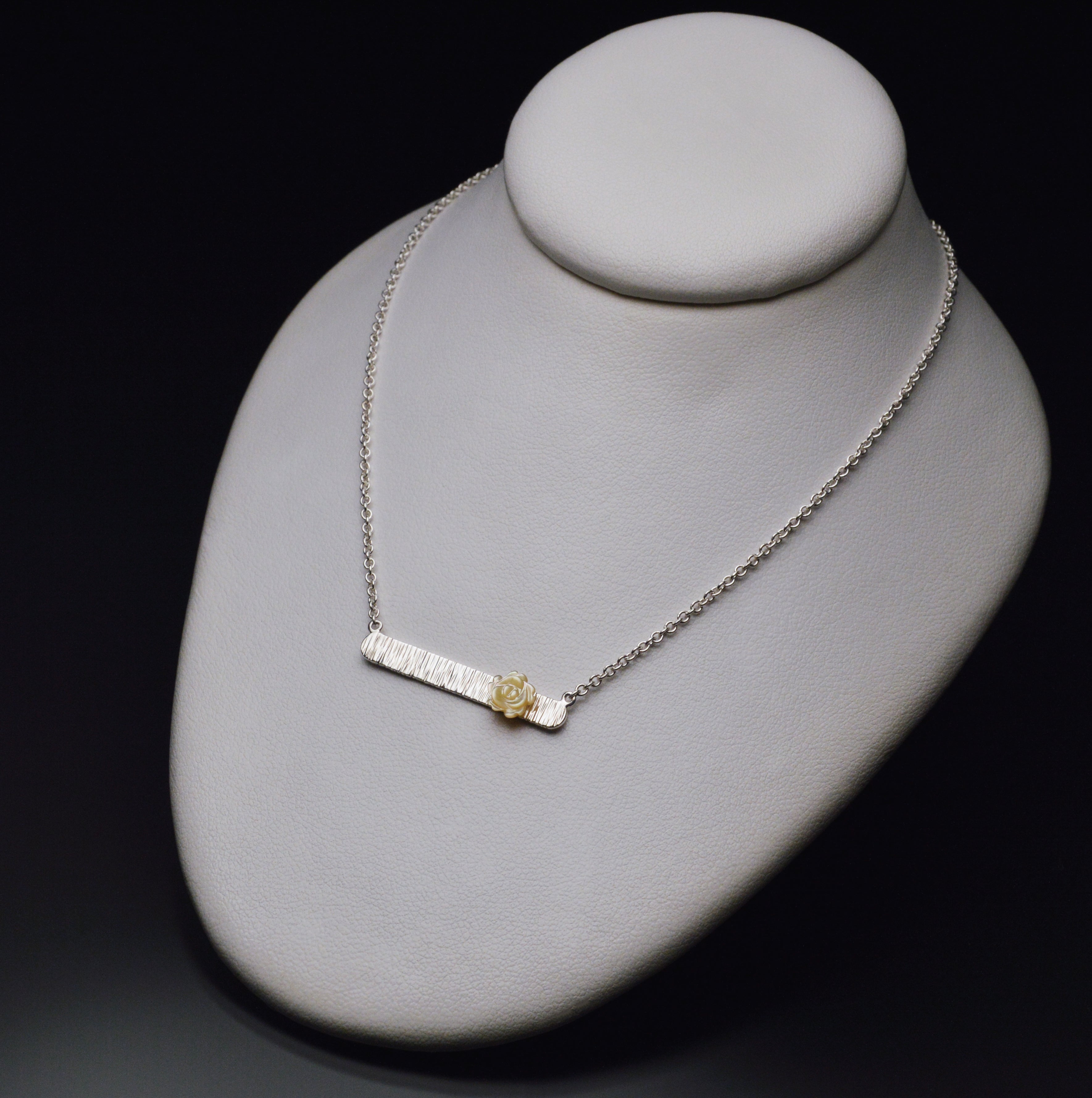 Textured Bar Pendant with Pearl