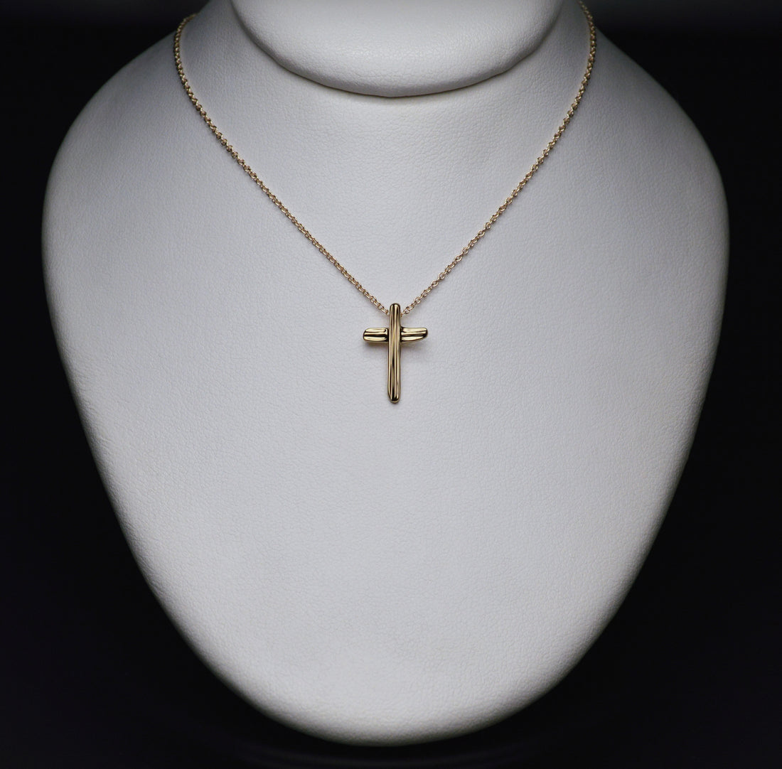 Gold Angel Hair IV Strawcast Cross Pendant