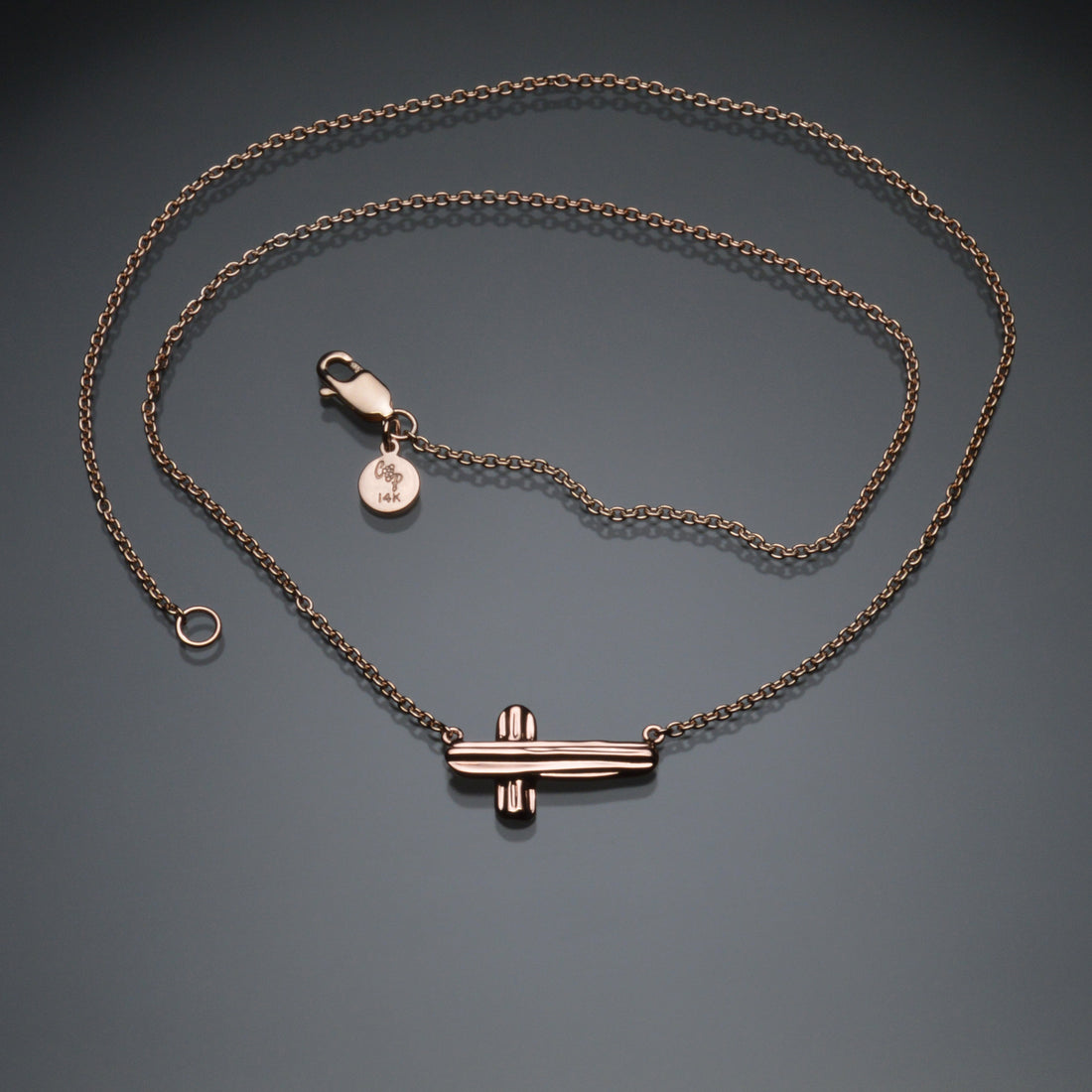 Gold Angel Hair V Strawcast Sideways Cross Pendant