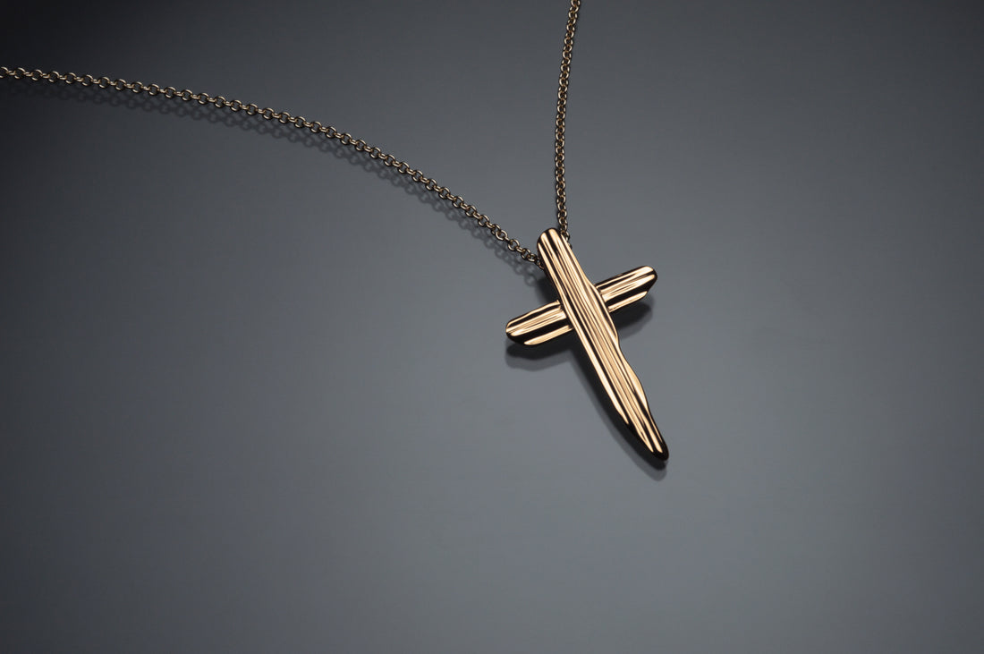 Gold Angel Hair II Strawcast Cross Pendant