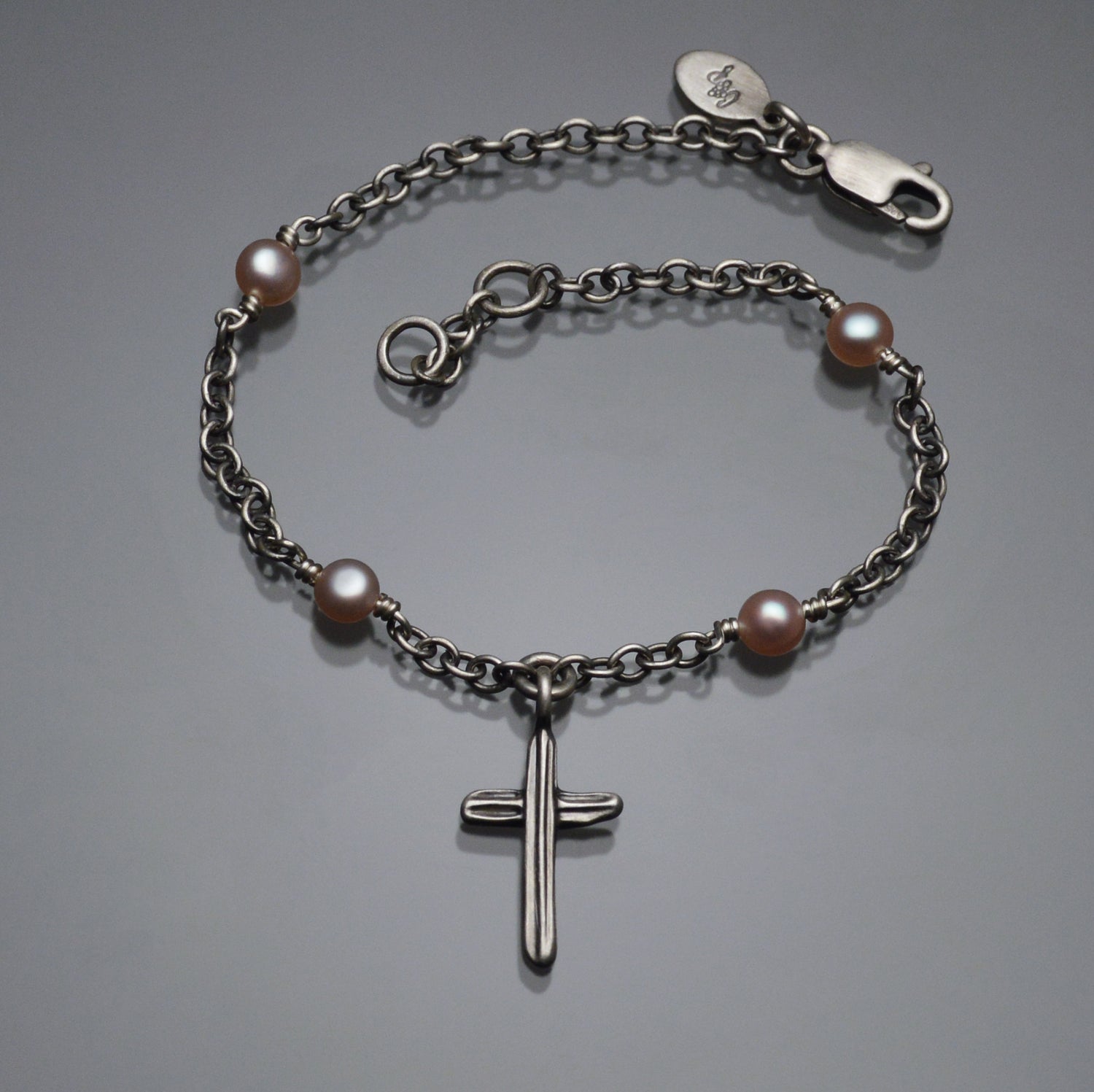 Angel Hair IV Strawcast Cross Bracelet with Champagne Pearls