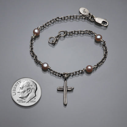 Angel Hair IV Strawcast Cross Bracelet with Champagne Pearls