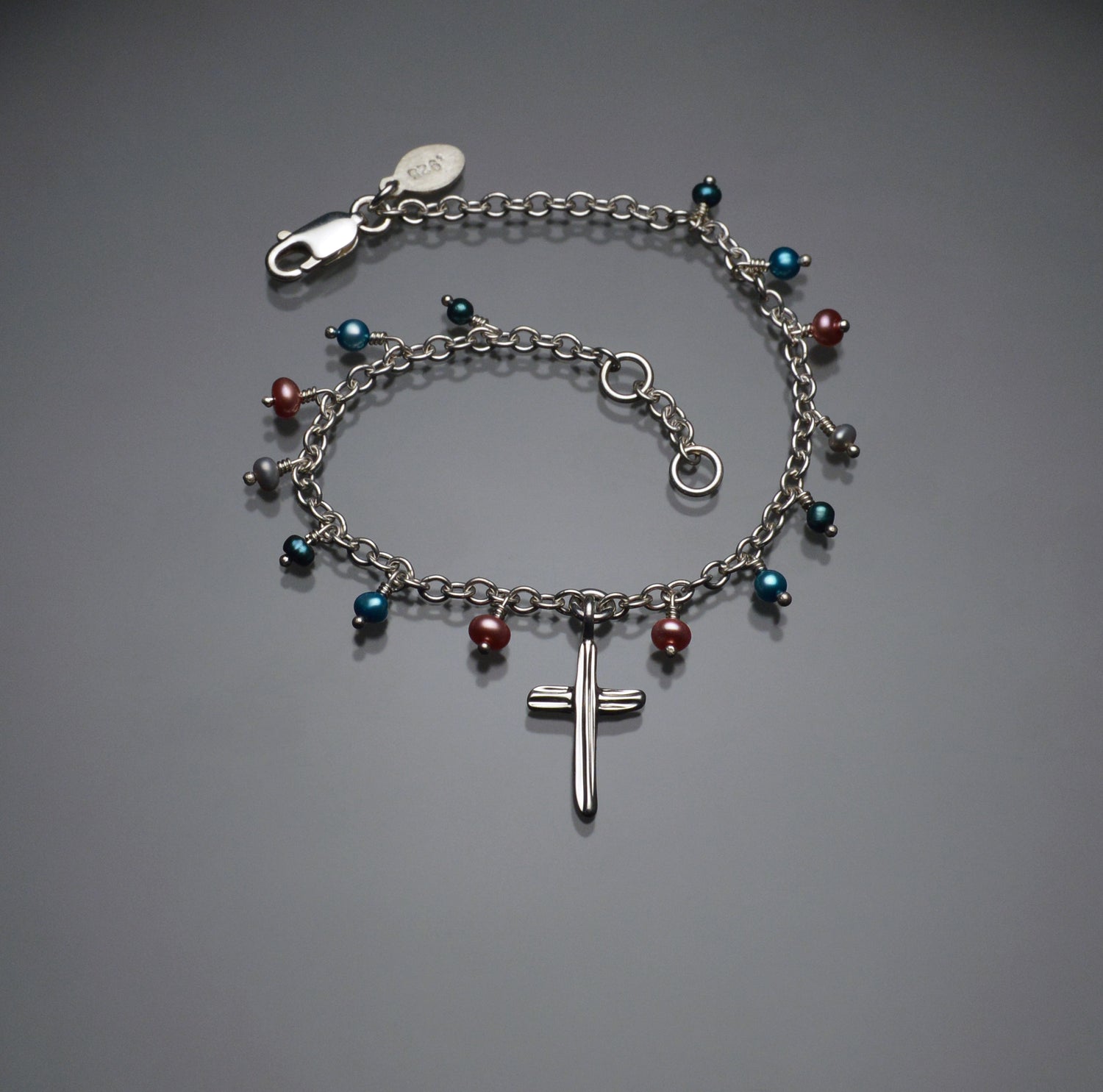 Angel Hair IV Strawcast Cross Bracelet with Multicolored Pearls
