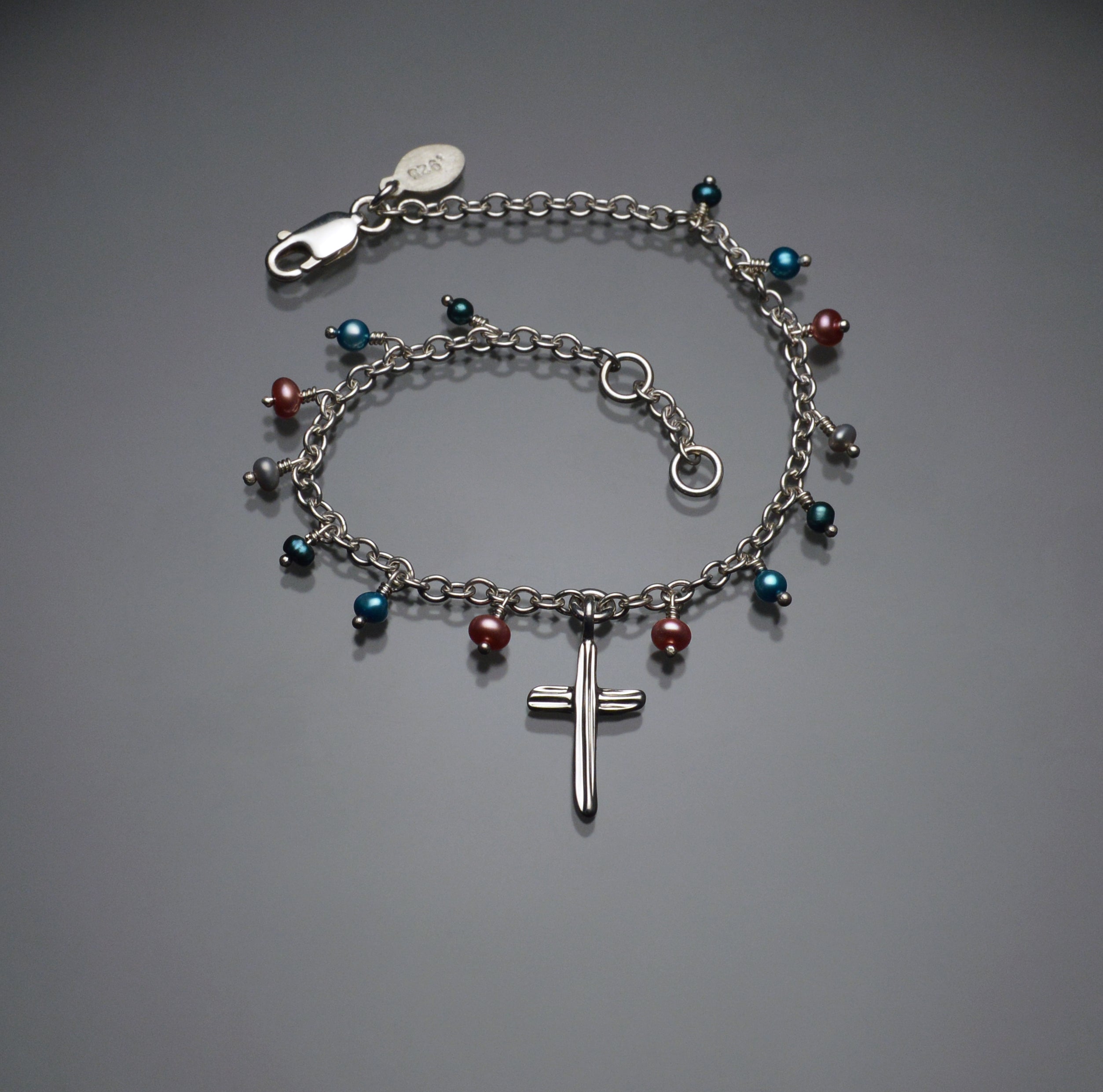 Angel Hair IV Strawcast Cross Bracelet with Multicolored Pearls