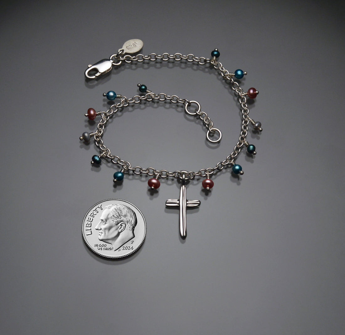 Angel Hair IV Strawcast Cross Bracelet with Multicolored Pearls