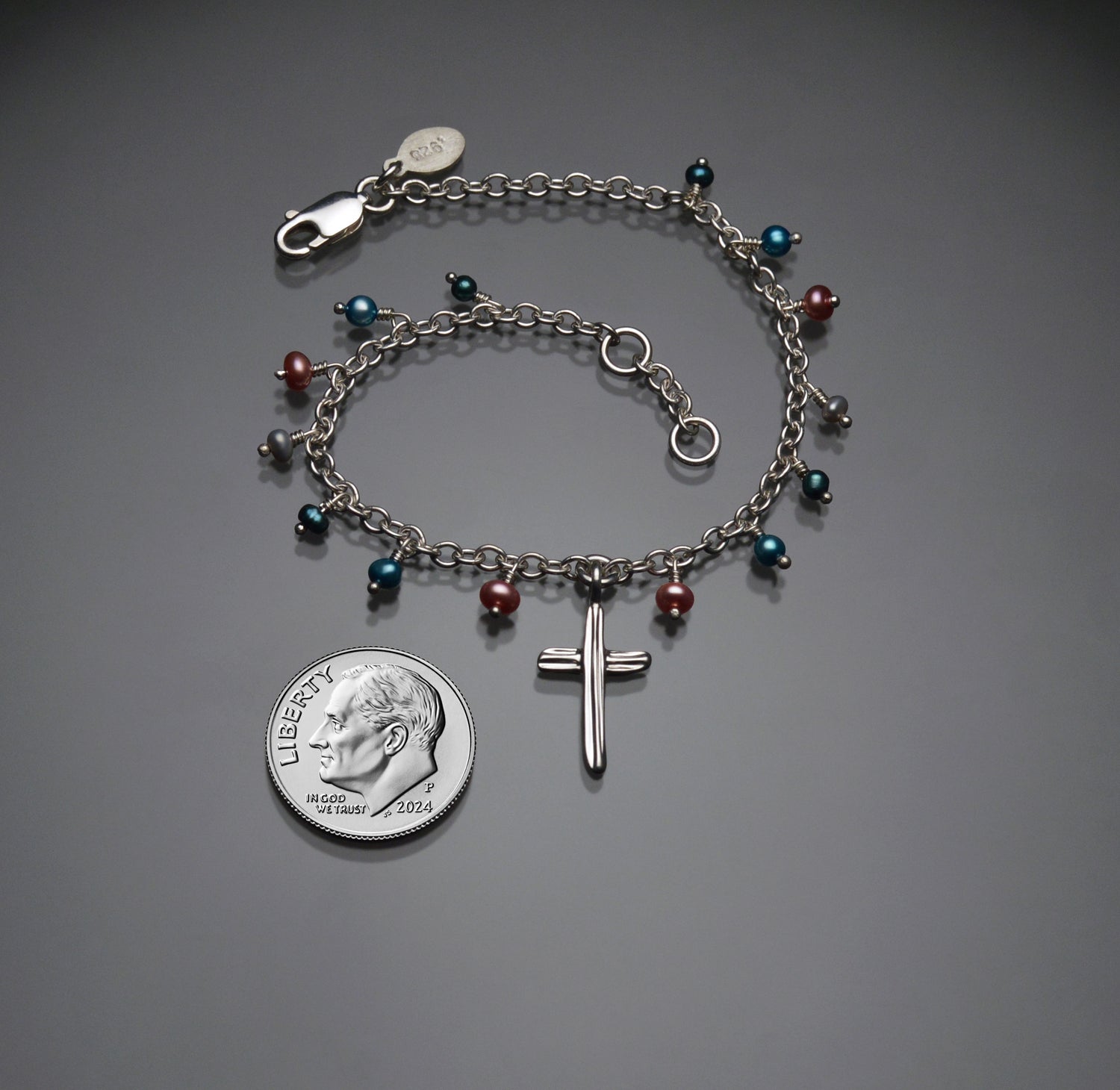 Angel Hair IV Strawcast Cross Bracelet with Multicolored Pearls