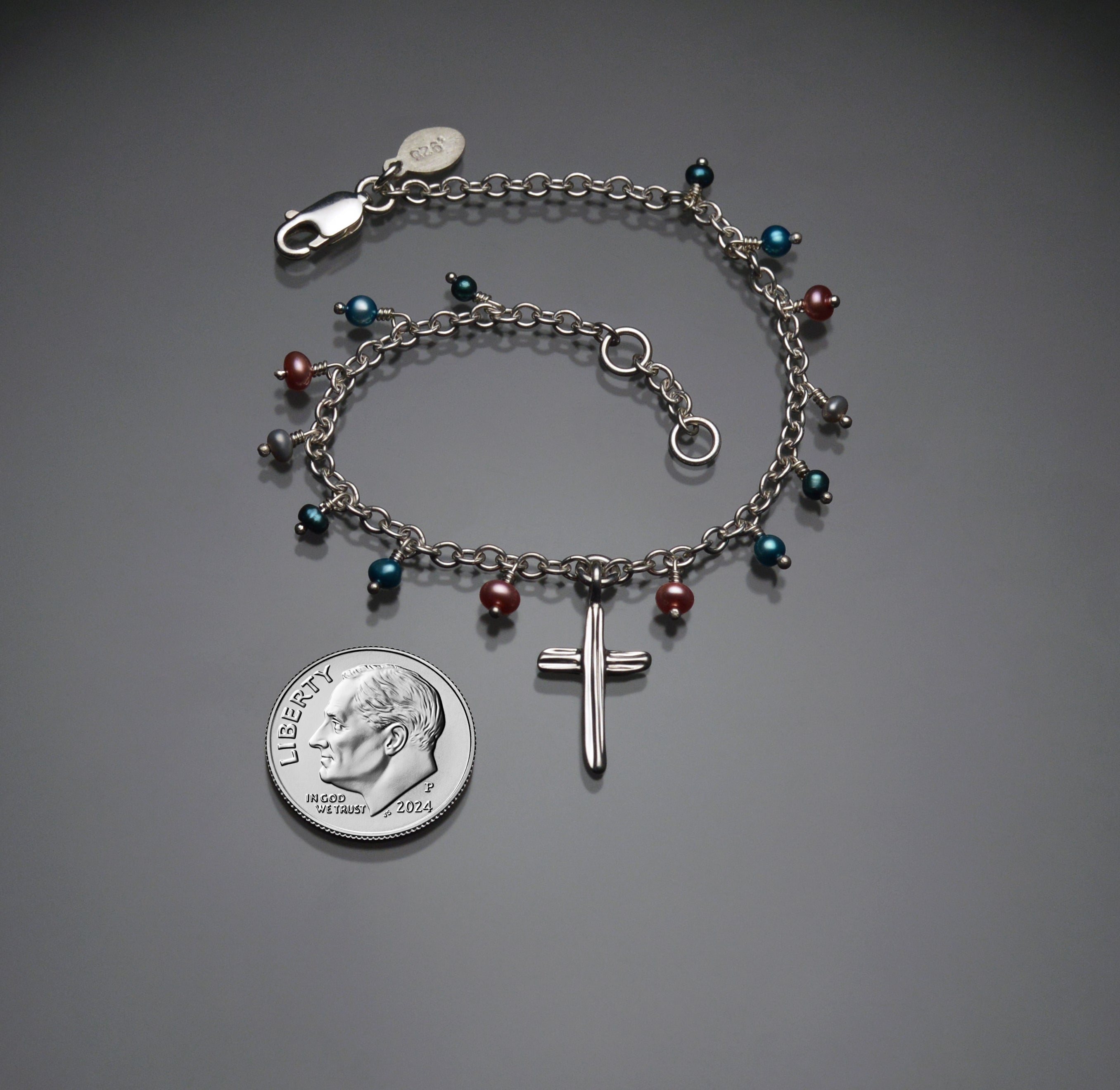 Angel Hair IV Strawcast Cross Bracelet with Multicolored Pearls