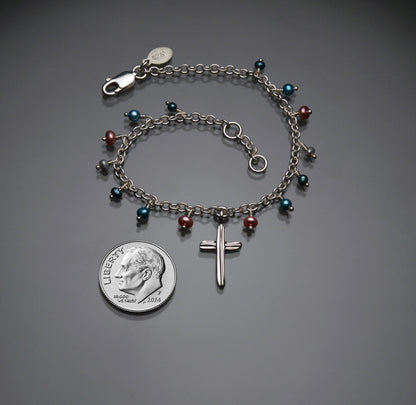 Angel Hair IV Strawcast Cross Bracelet with Multicolored Pearls