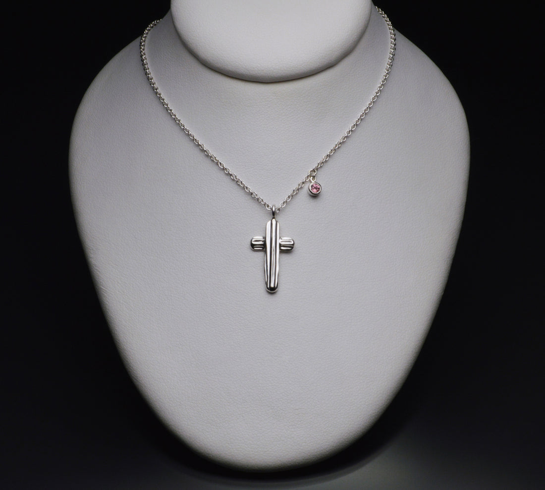 Angel Hair V Strawcast Cross Pendant with Stone Accent