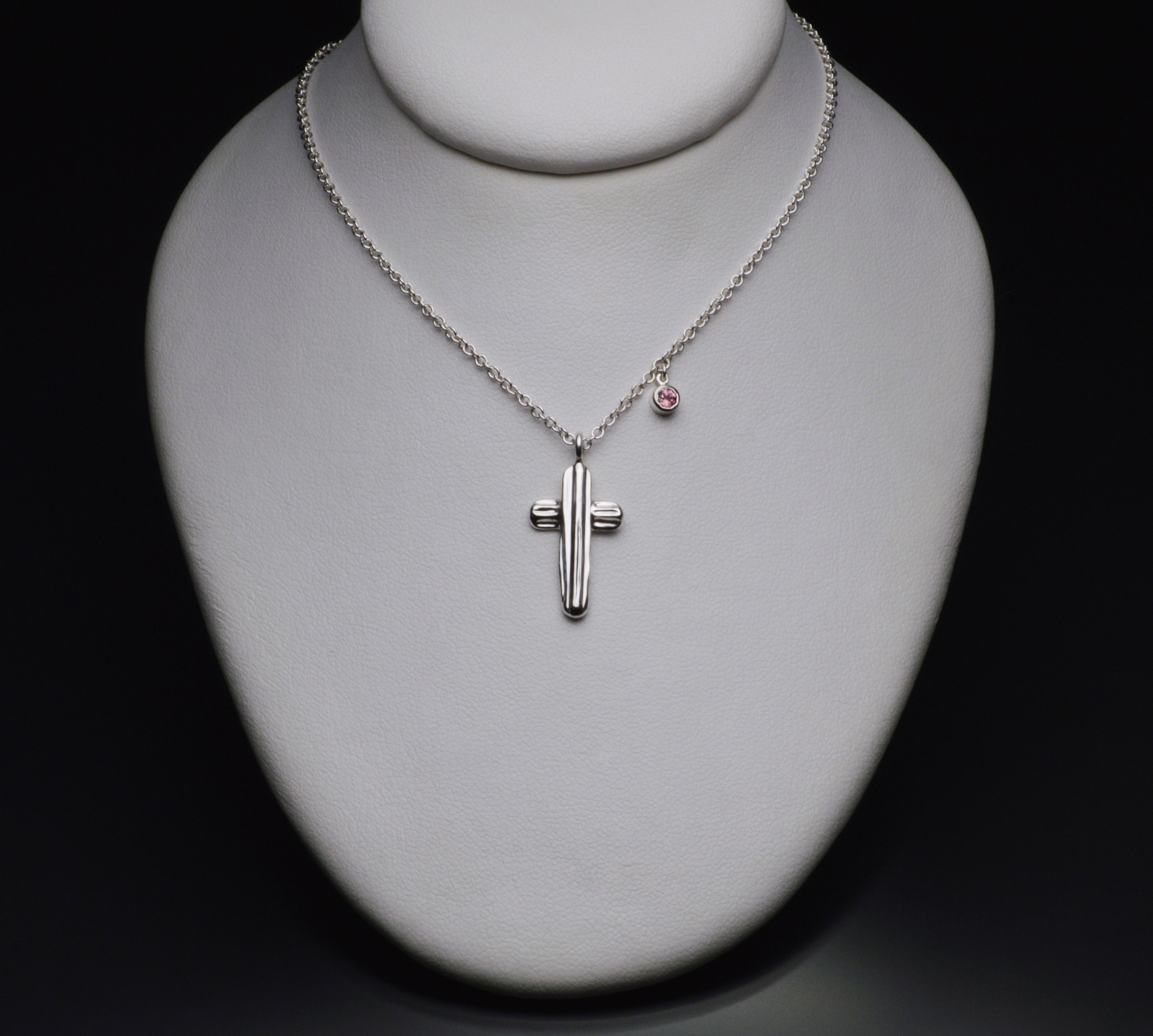 Angel Hair V Strawcast Cross Pendant with Stone Accent