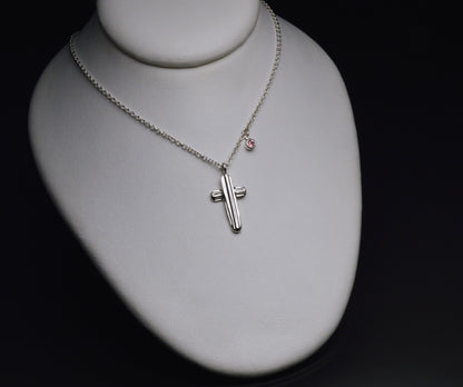 Angel Hair V Strawcast Cross Pendant with Stone Accent