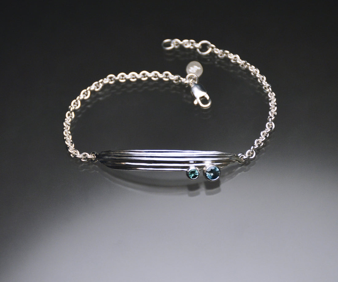 Strawcast Bar Bracelet w/ Montana Sapphire &amp; Afghan Tourmaline