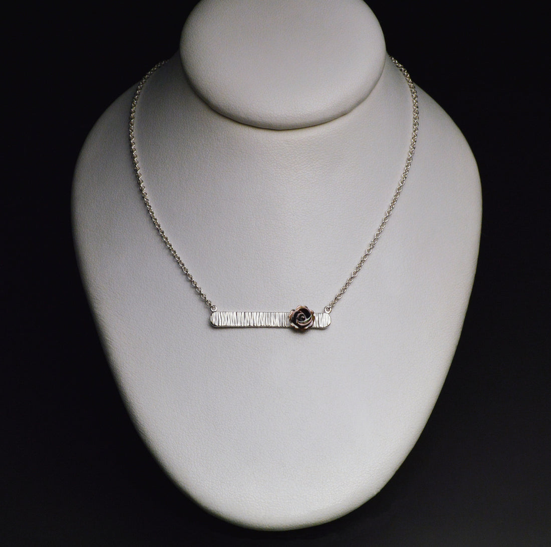 Textured Bar Pendant with Pearl