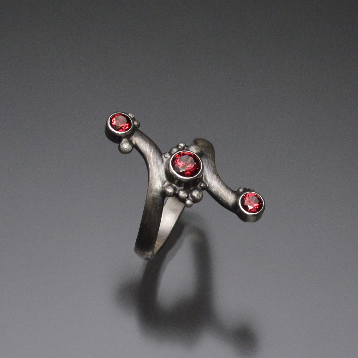 Bypass Ring with 3 Rhodolite Garnets