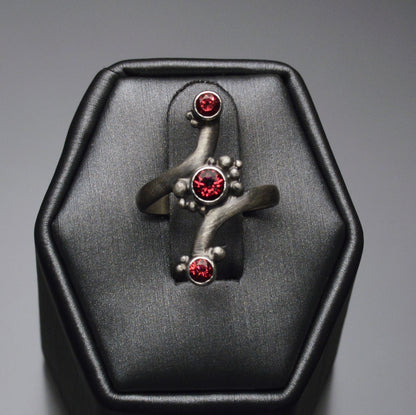 Bypass Ring with 3 Rhodolite Garnets