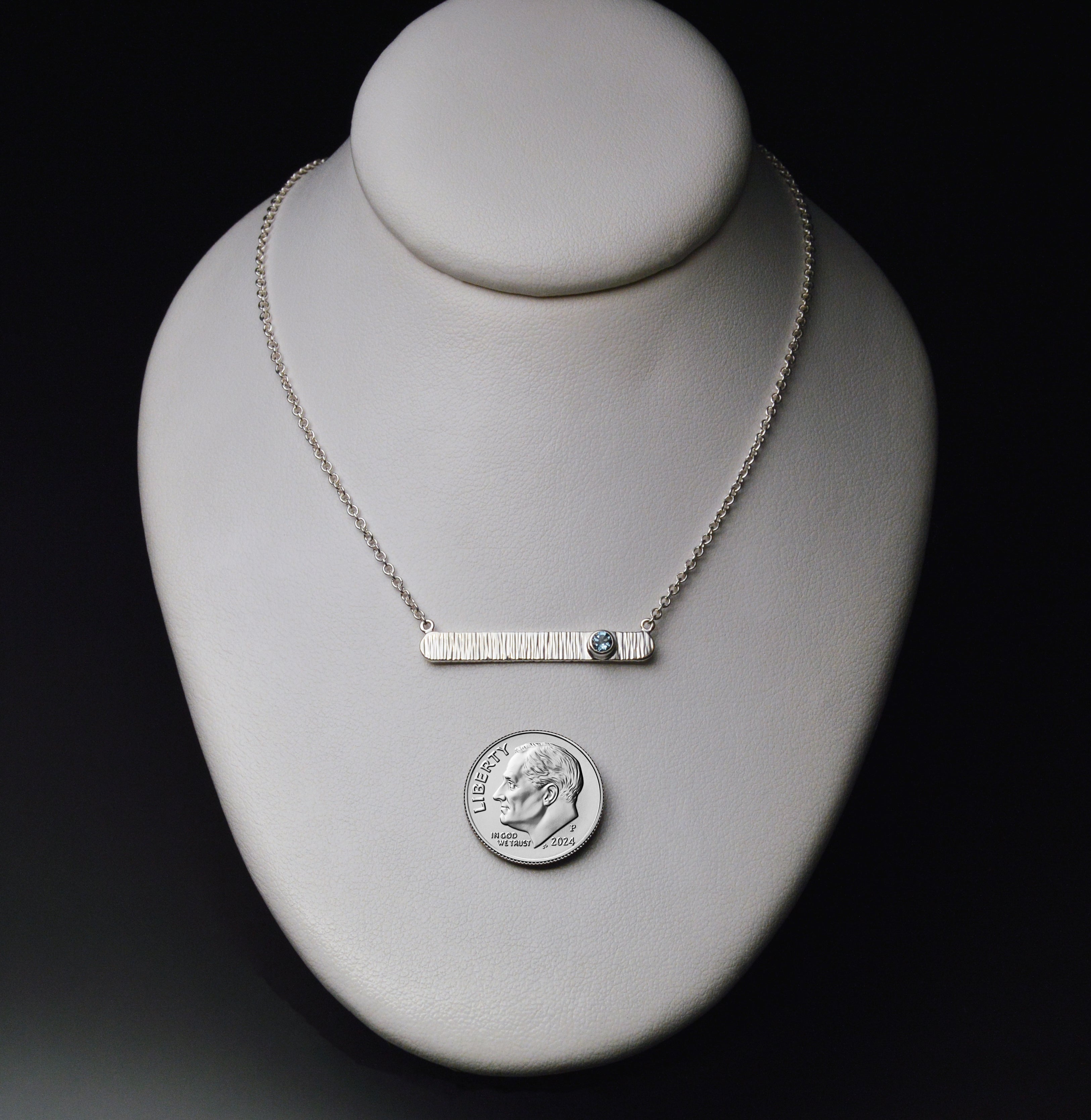 Textured Bar Pendant with Gemstone