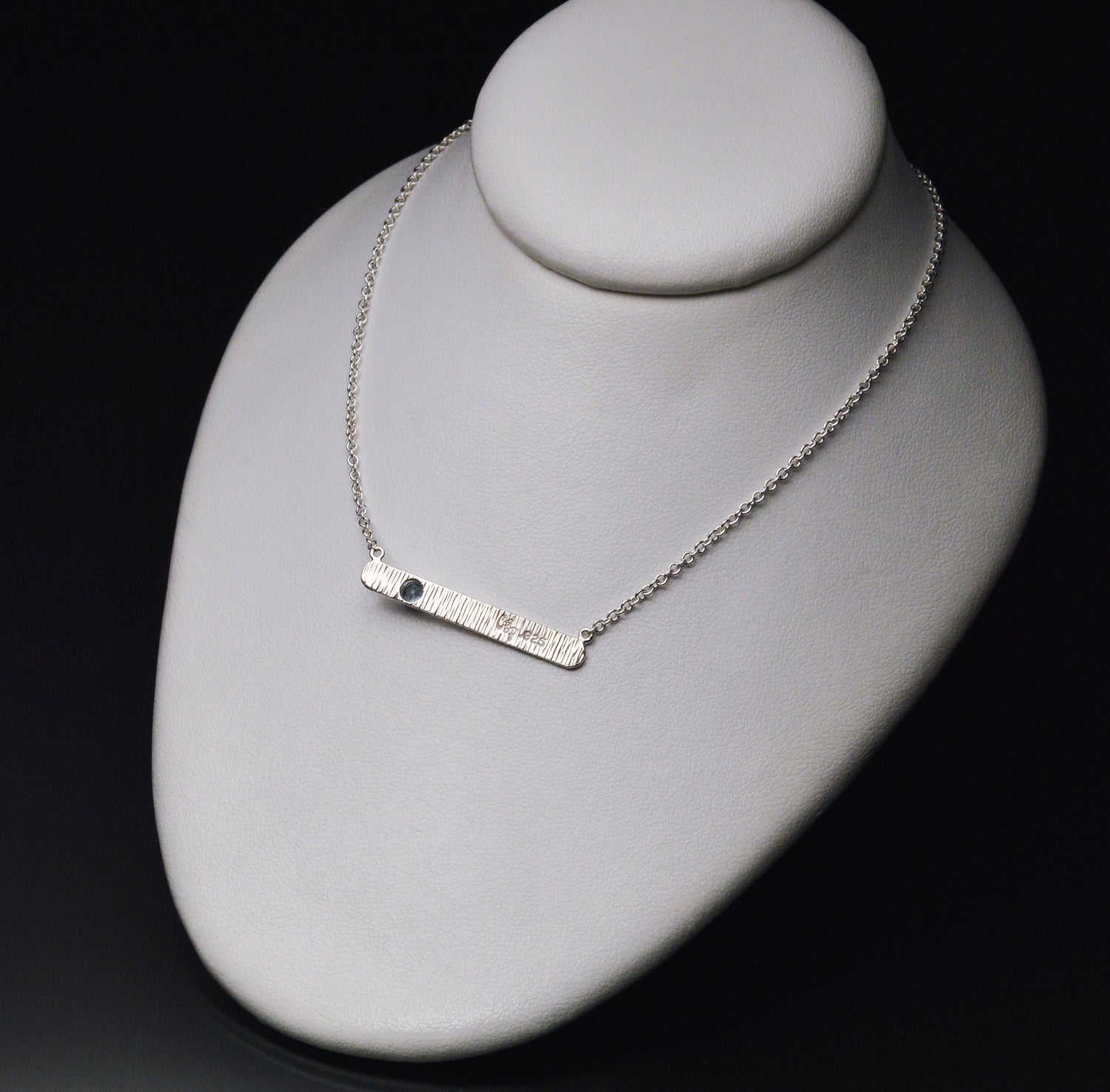 Textured Bar Pendant with Gemstone