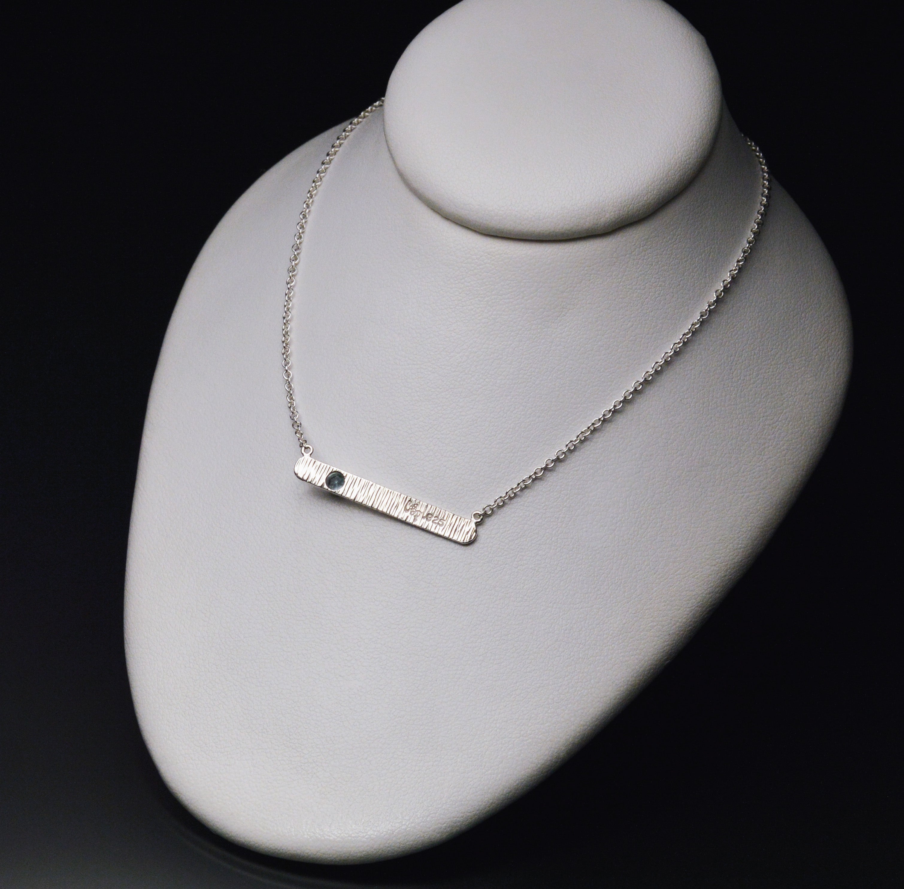 Textured Bar Pendant with Gemstone