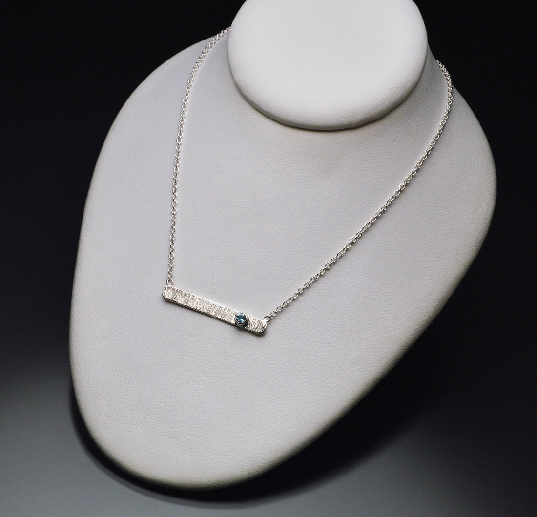 Textured Bar Pendant with Gemstone
