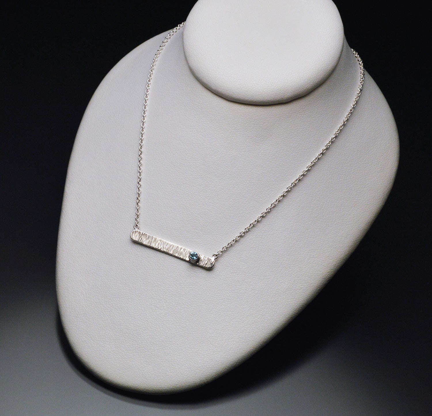 Textured Bar Pendant with Gemstone