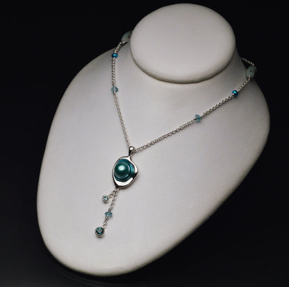 Railay Watercast Pendant with Teal Blue Pearl, Tourmalines, and Chain Accents