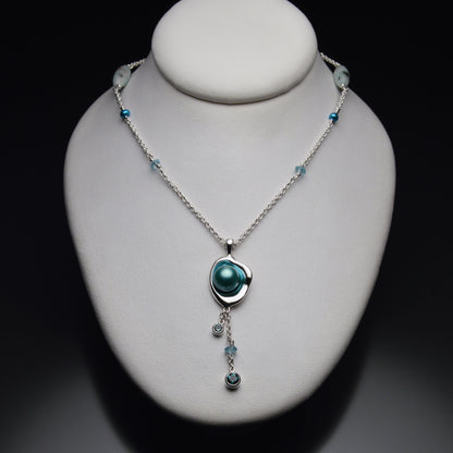 Railay Watercast Pendant with Teal Blue Pearl, Tourmalines, and Chain Accents