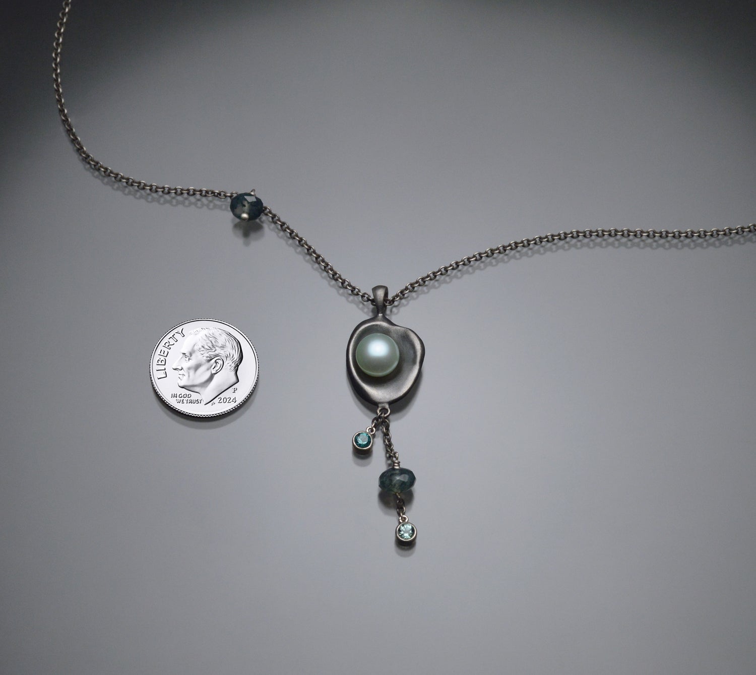 Railay Watercast Pendant with Mint Green Pearl and Stone Dangles