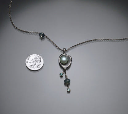 Railay Watercast Pendant with Mint Green Pearl and Stone Dangles