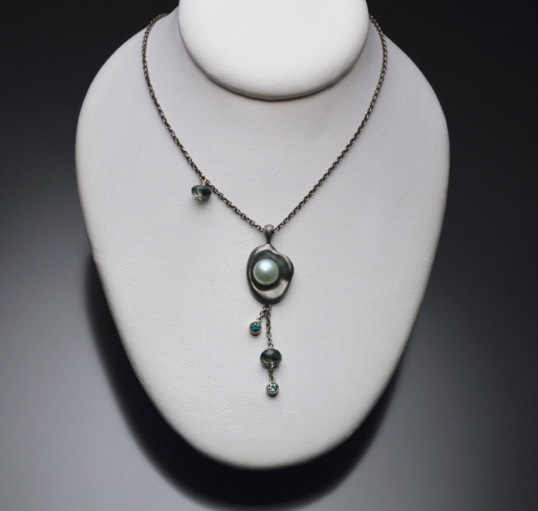 Railay Watercast Pendant with Mint Green Pearl and Stone Dangles