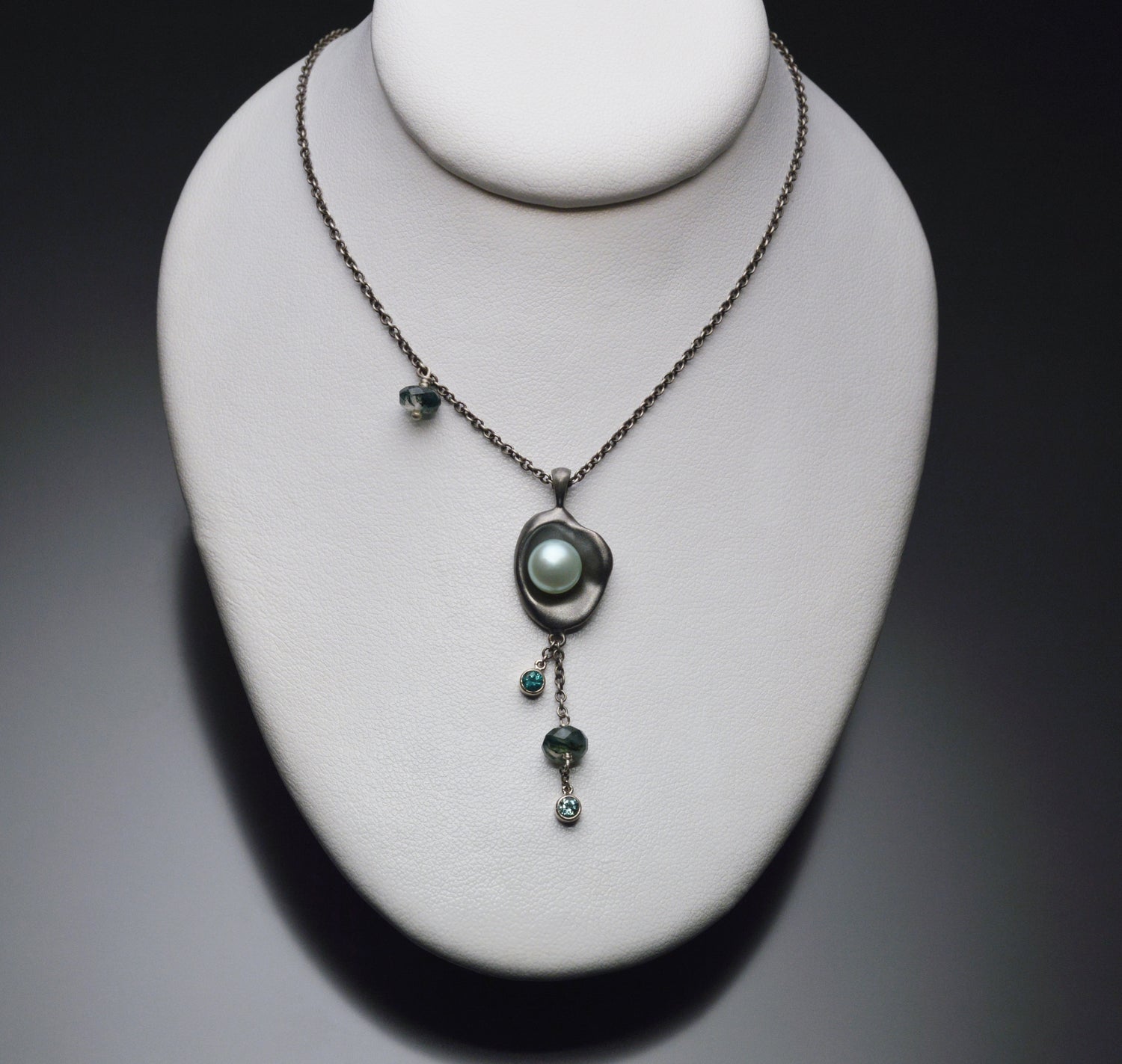 Railay Watercast Pendant with Mint Green Pearl and Stone Dangles