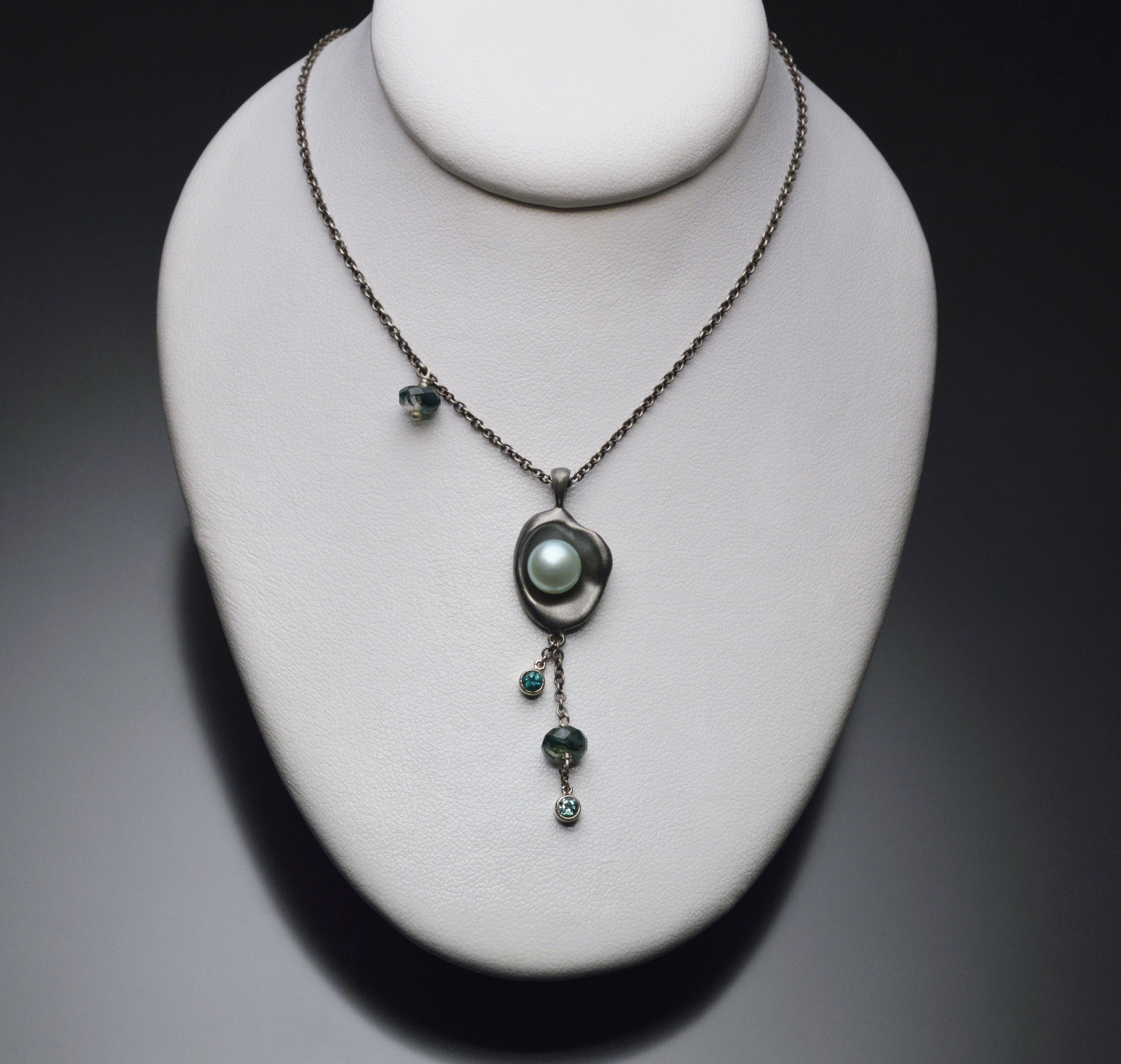 Railay Watercast Pendant with Mint Green Pearl and Stone Dangles