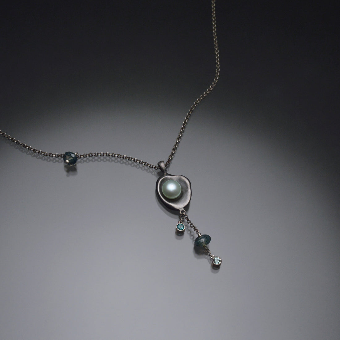 Railay Watercast Pendant with Mint Green Pearl and Stone Dangles