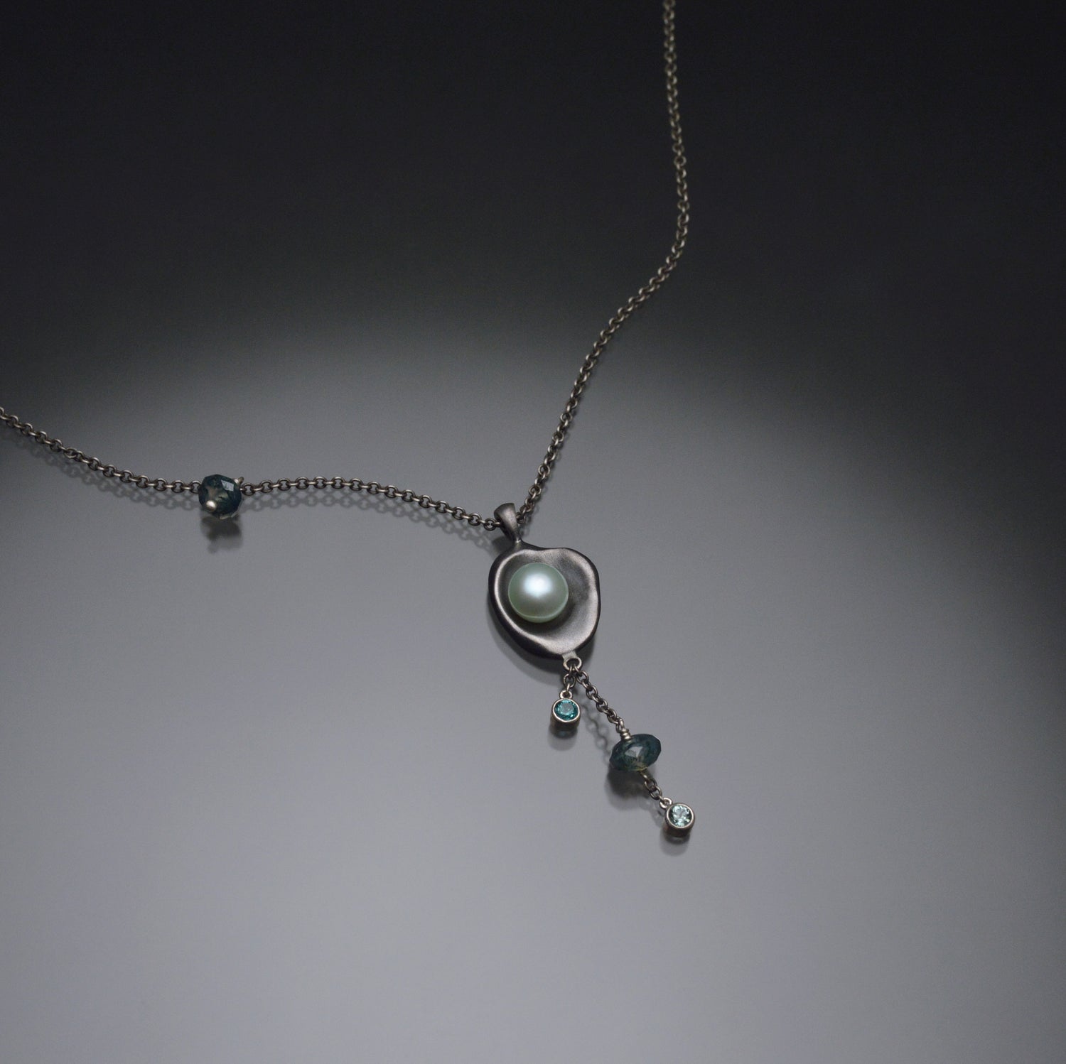 Railay Watercast Pendant with Mint Green Pearl and Stone Dangles
