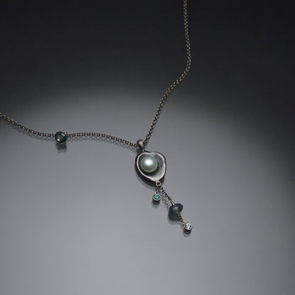 Railay Watercast Pendant with Mint Green Pearl and Stone Dangles