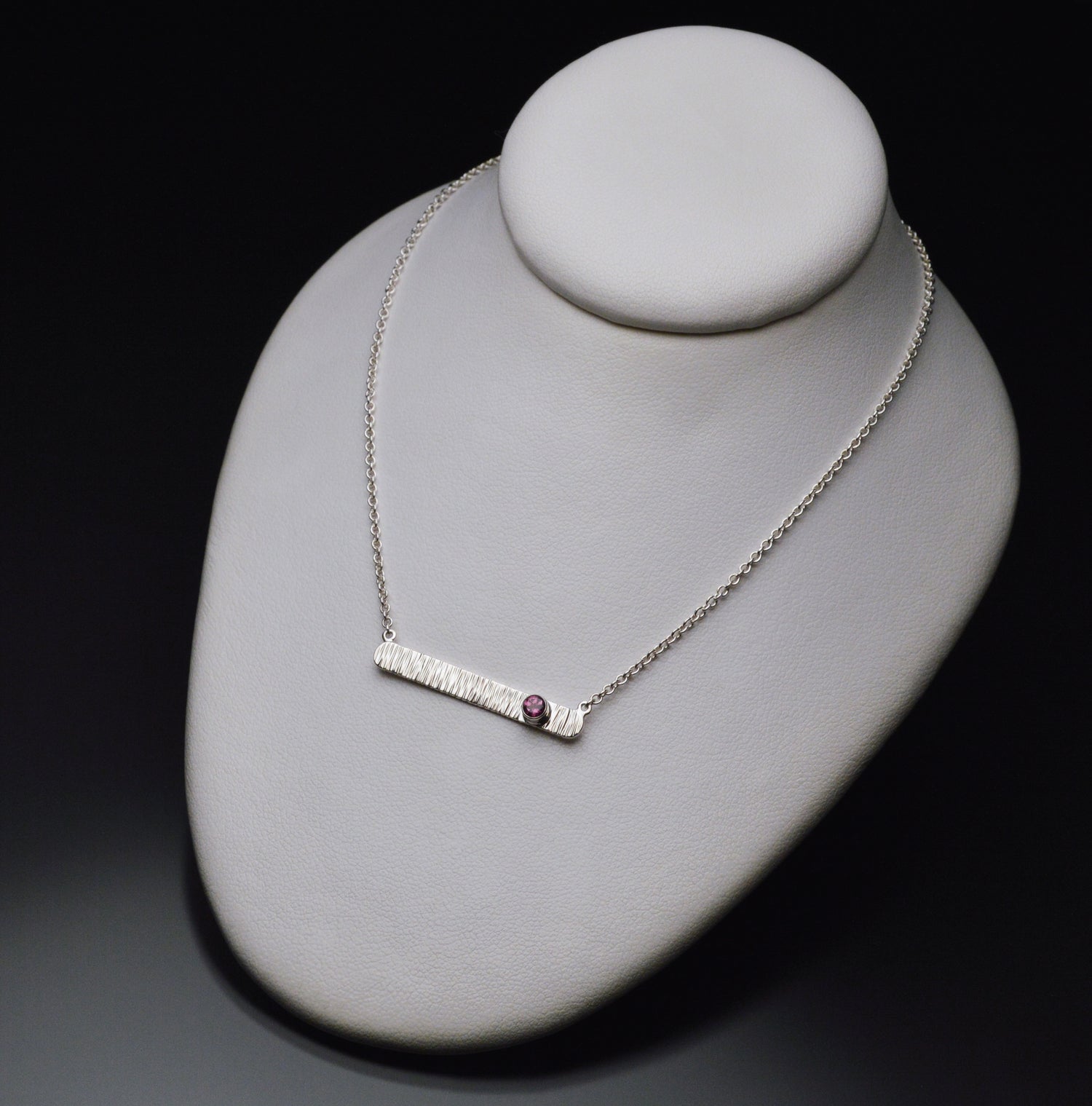 Textured Bar Pendant with Gemstone