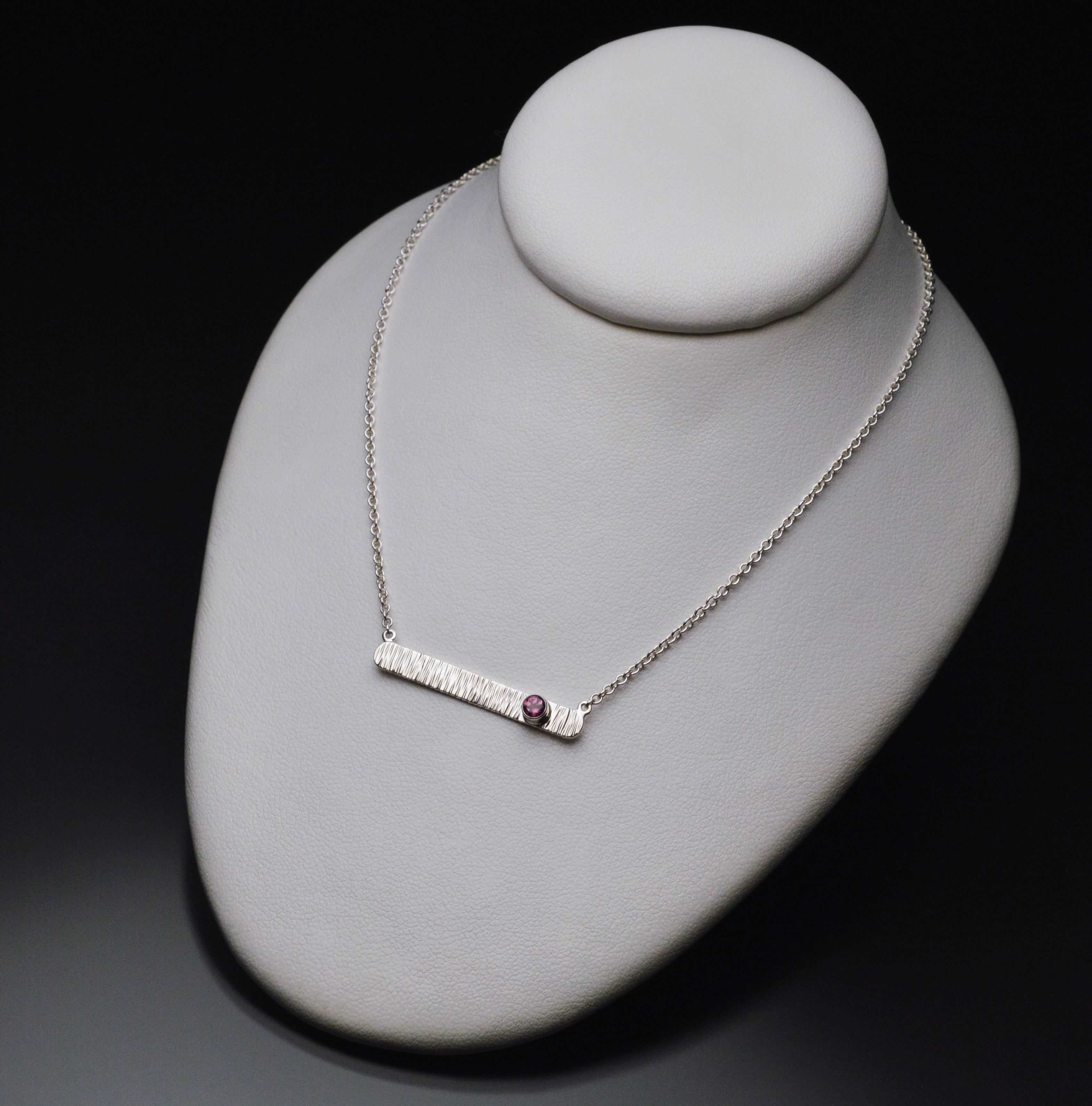 Textured Bar Pendant with Gemstone