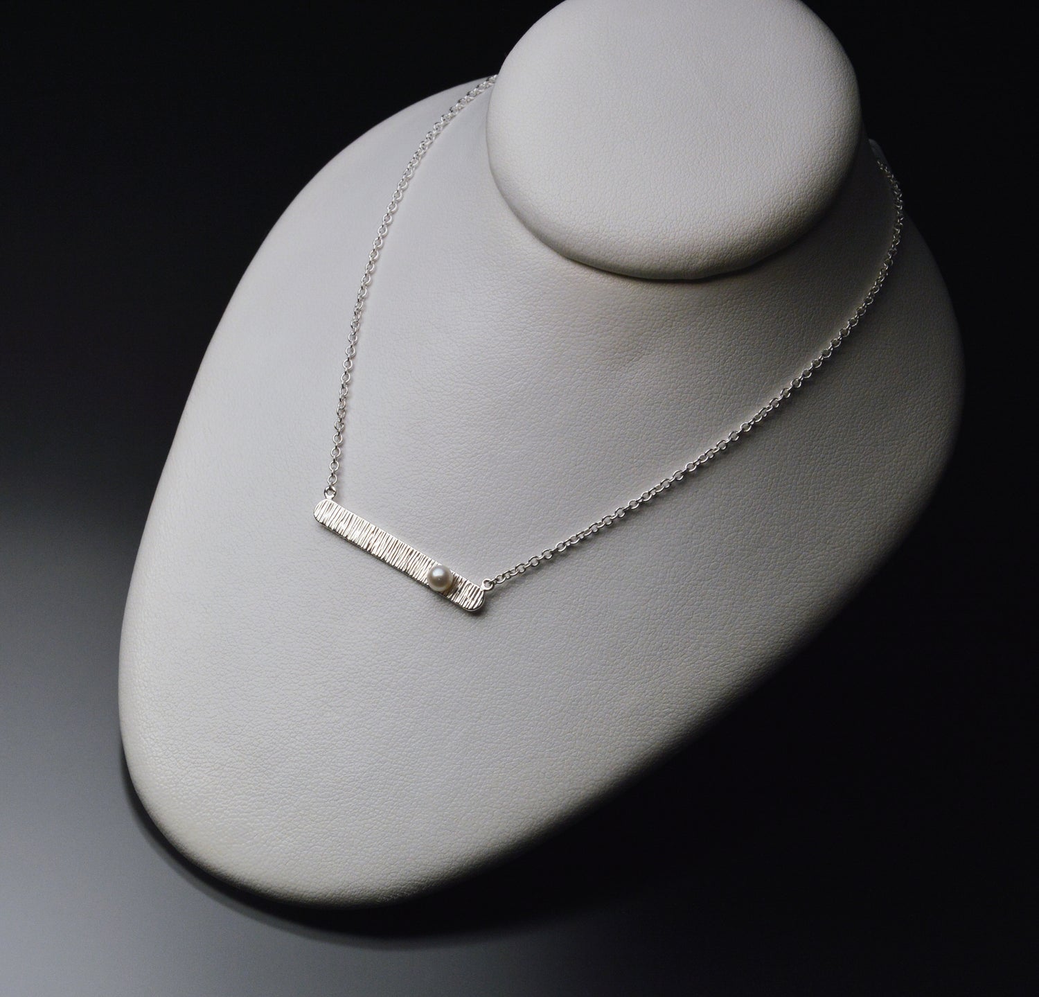 Textured Bar Pendant with Pearl