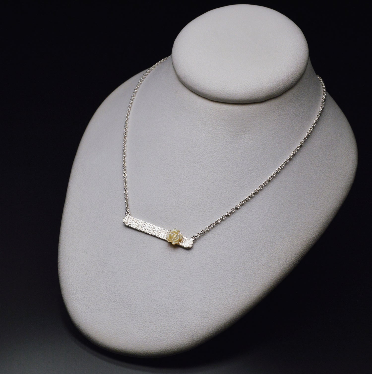 Textured Bar Pendant with Pearl